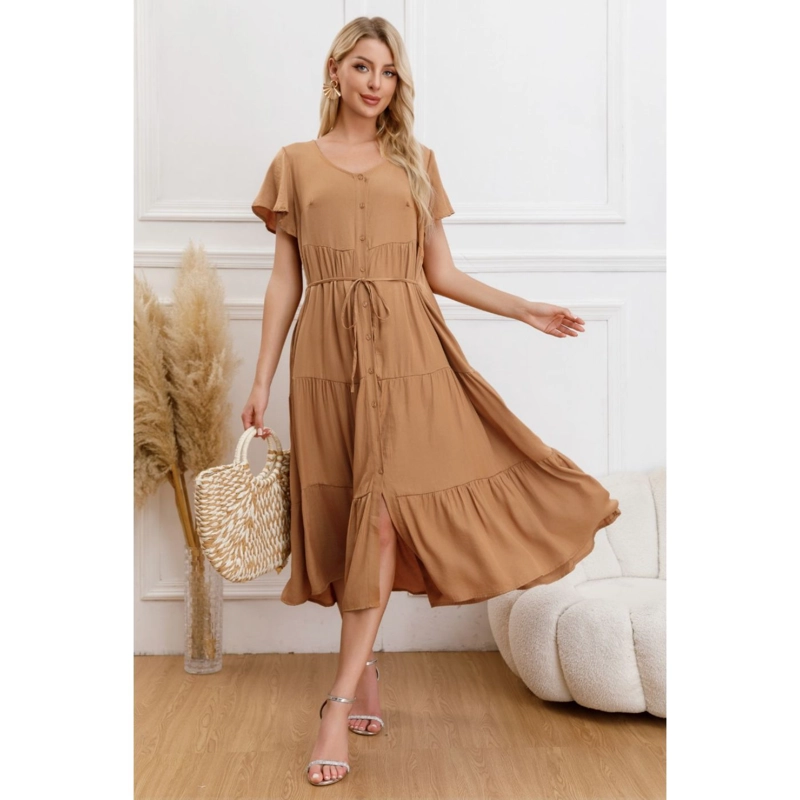 VESTIDO LARGO MUJER PRIMAVERA CASUAL MANGA CORTA ESCALONADO 329 - 2