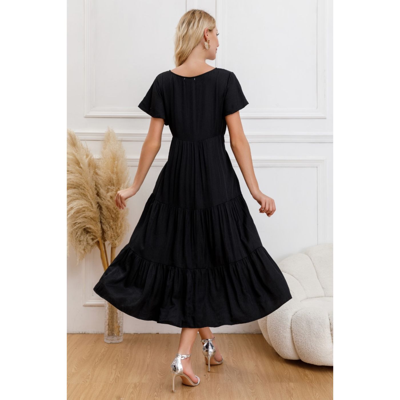 VESTIDO LARGO MUJER PRIMAVERA CASUAL MANGA CORTA ESCALONADO 329 - 3