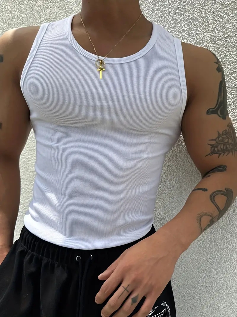 CAMISETA SIN MANGA HOMBRE LIKESHOP ELASTICADA ACANALADA ALGODÓN MUSCULOSA 38 - 2