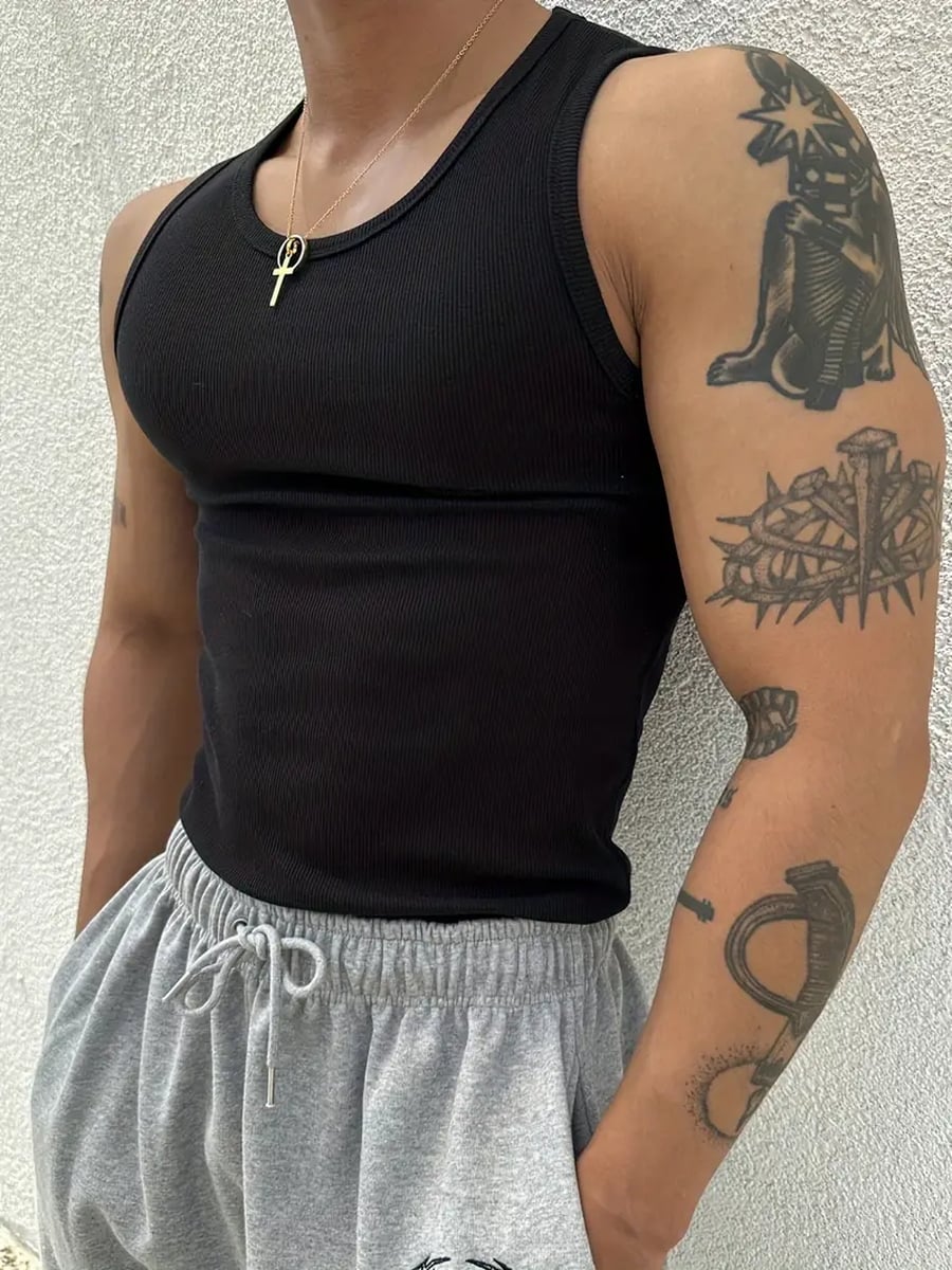 CAMISETA SIN MANGA HOMBRE LIKESHOP ELASTICADA ACANALADA ALGODÓN MUSCULOSA 38 - 2