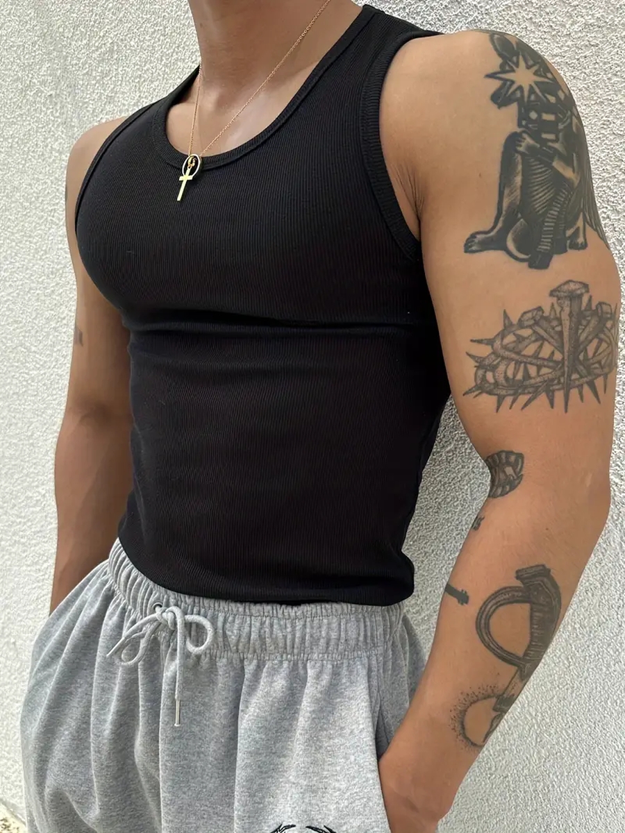 CAMISETA SIN MANGA HOMBRE LIKESHOP ELASTICADA ACANALADA ALGODÓN MUSCULOSA 38 - 3