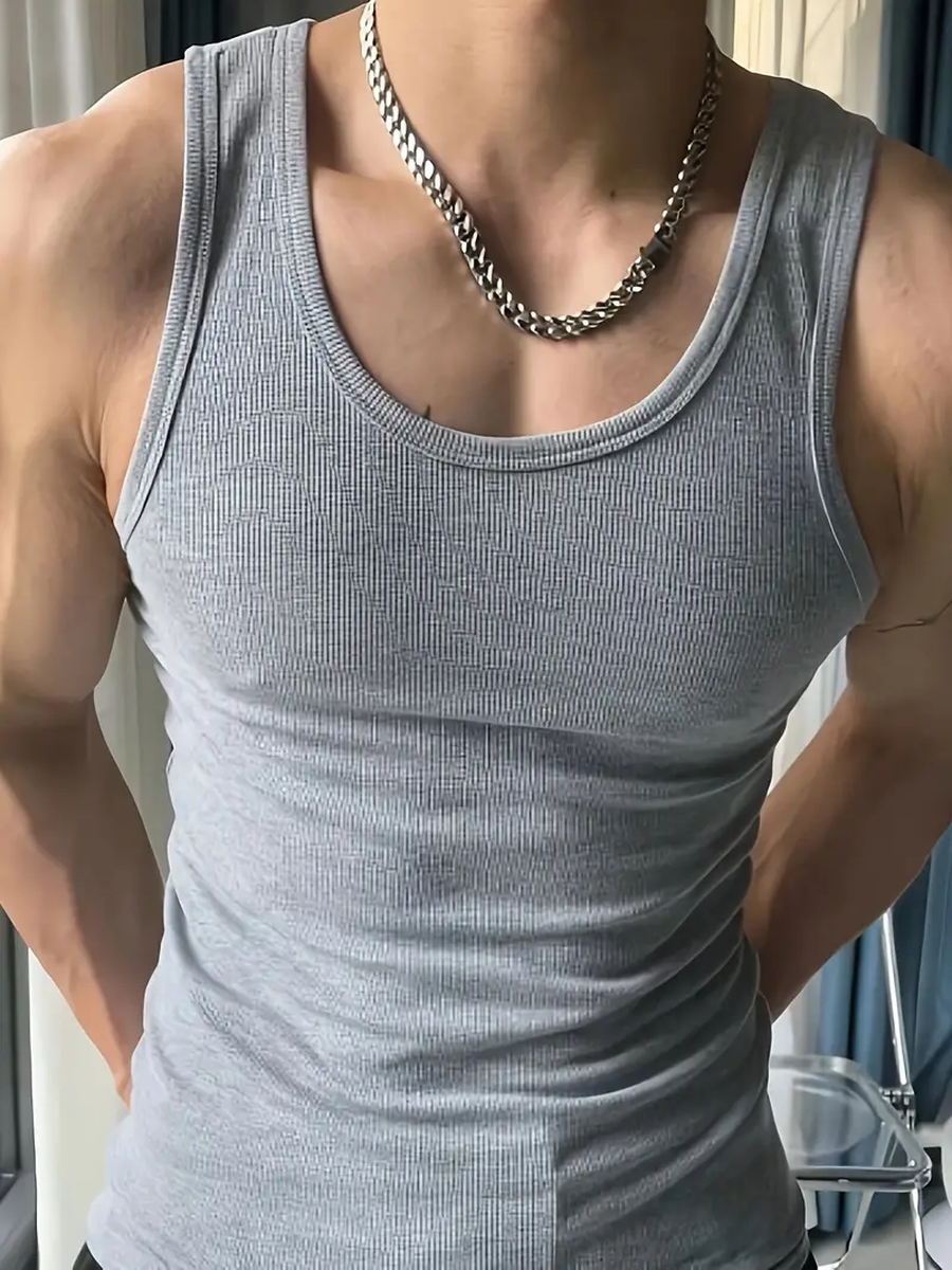 CAMISETA SIN MANGAS ALGODÓN HOMBRE LIKESHOP GRIS ELASTICADA ACANALADA MUSCULOSA 38 - 1