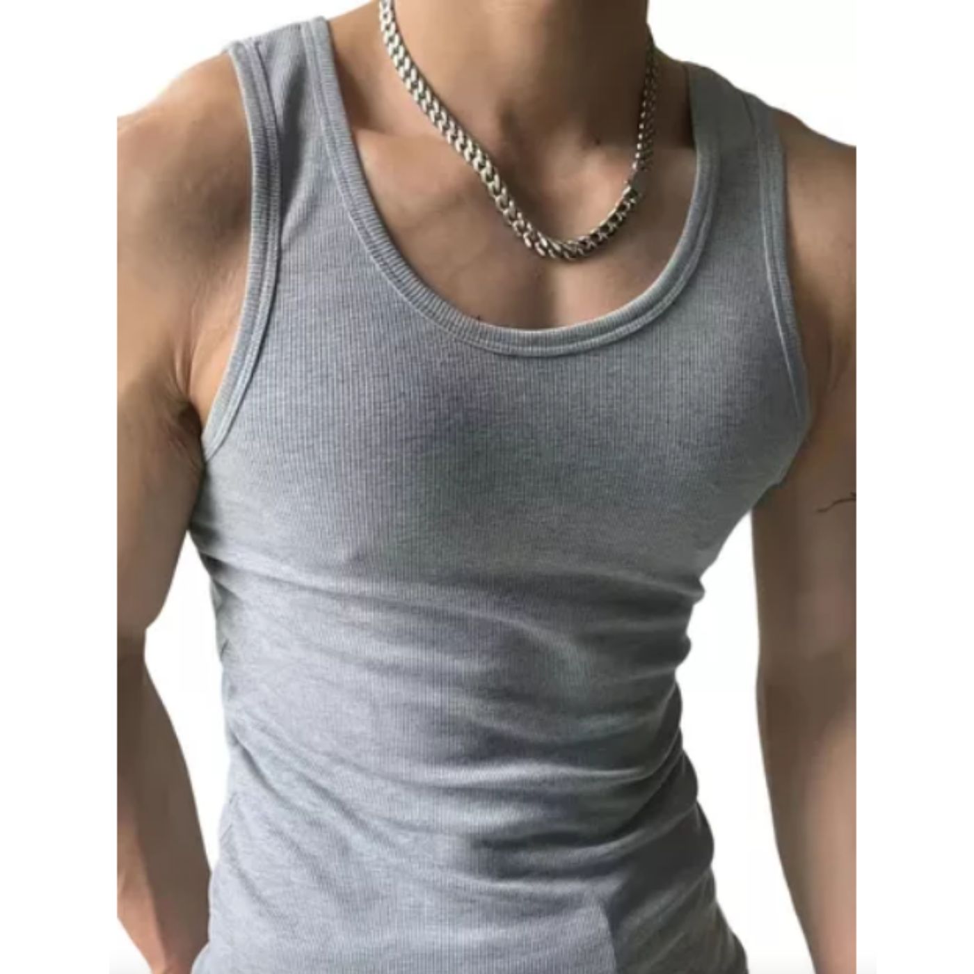 CAMISETA SIN MANGAS ALGODÓN HOMBRE LIKESHOP GRIS ELASTICADA ACANALADA MUSCULOSA 38 - 2