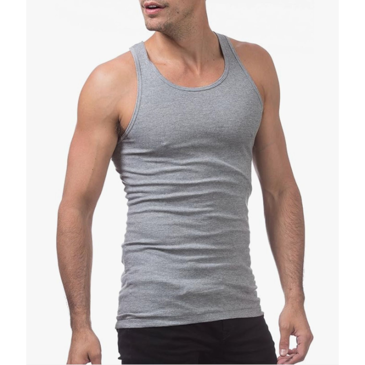 CAMISETA SIN MANGAS ALGODÓN HOMBRE LIKESHOP GRIS ELASTICADA ACANALADA MUSCULOSA 38 - 3