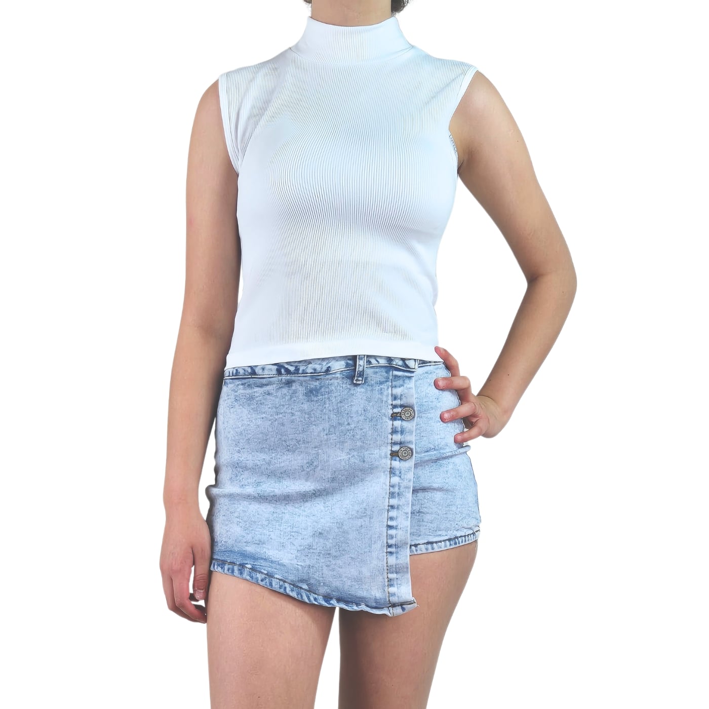 TOP SIN MANGA MUJER LIKESHOP ACANALADO POLERA CUELLO ALTO FASHION 1001 - 1