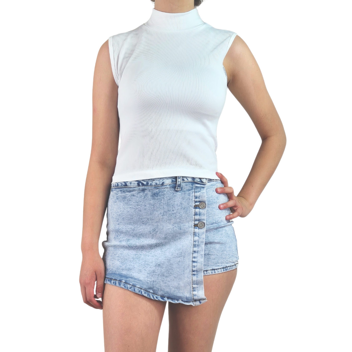 TOP SIN MANGA MUJER LIKESHOP ACANALADO POLERA CUELLO ALTO FASHION 1001 - 1