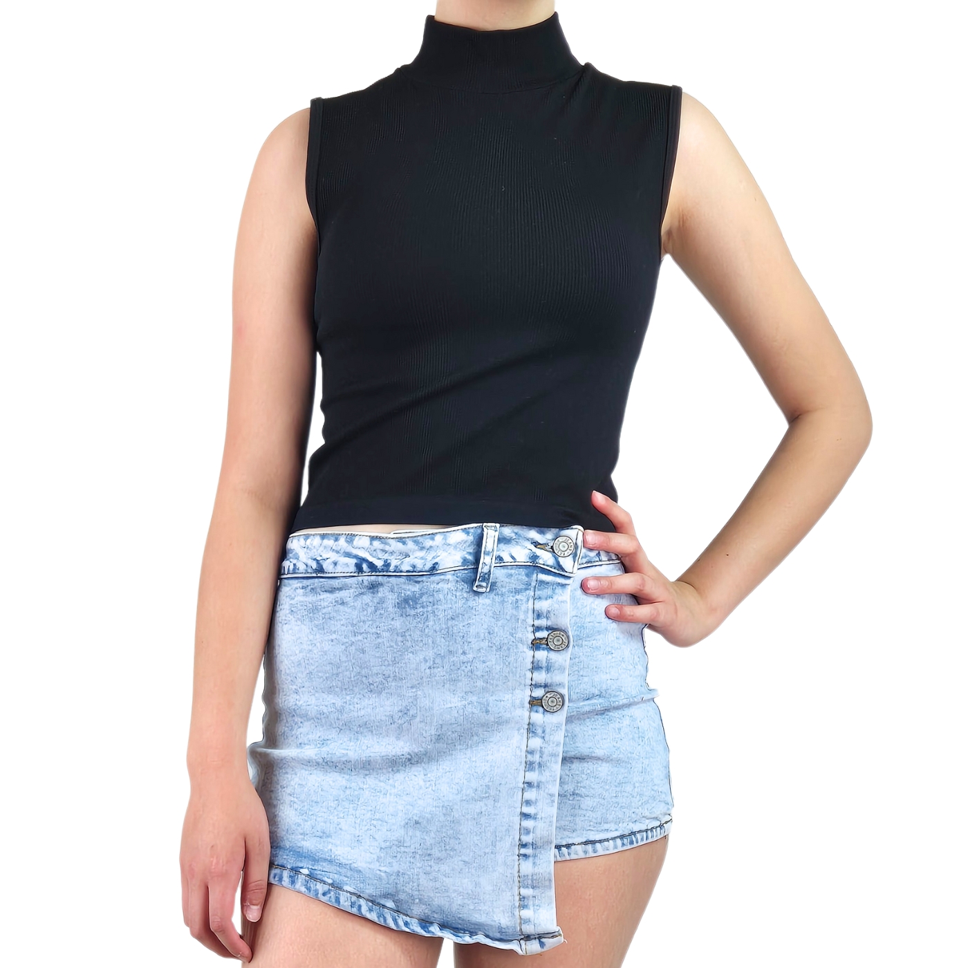 TOP SIN MANGA MUJER LIKESHOP ACANALADO POLERA CUELLO ALTO FASHION 1001 - 1