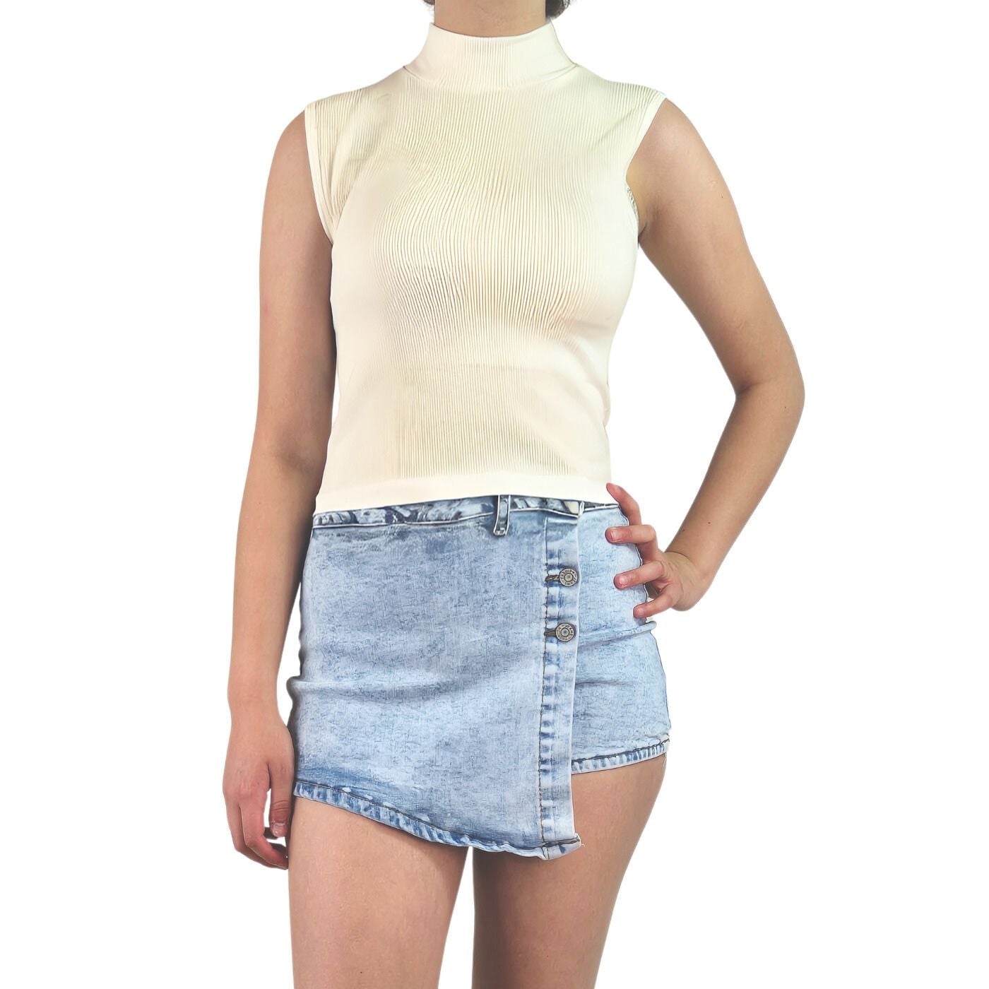 TOP SIN MANGA MUJER LIKESHOP ACANALADO POLERA CUELLO ALTO FASHION 1001 - 1