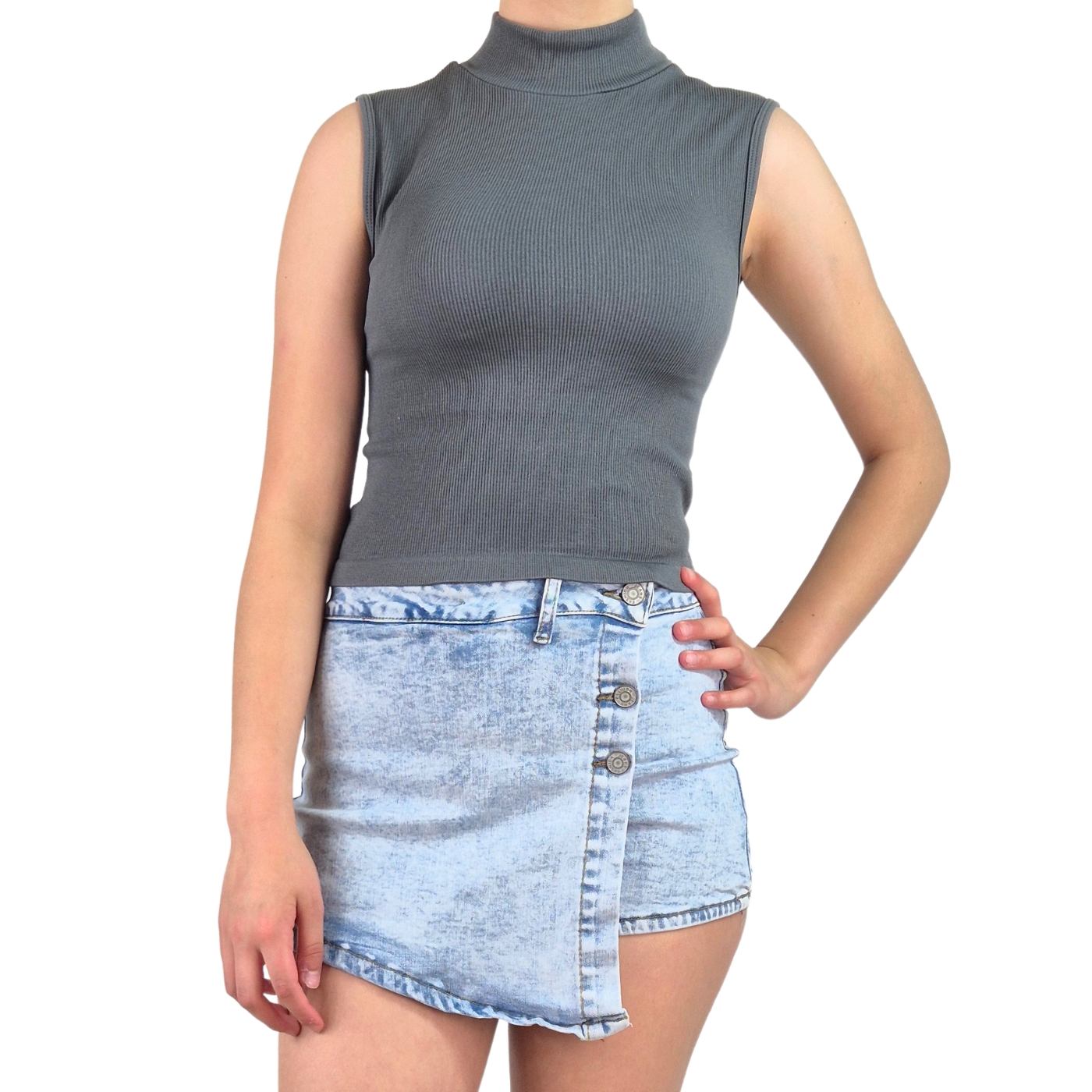 TOP SIN MANGA MUJER LIKESHOP ACANALADO POLERA CUELLO ALTO FASHION 1001 - 1
