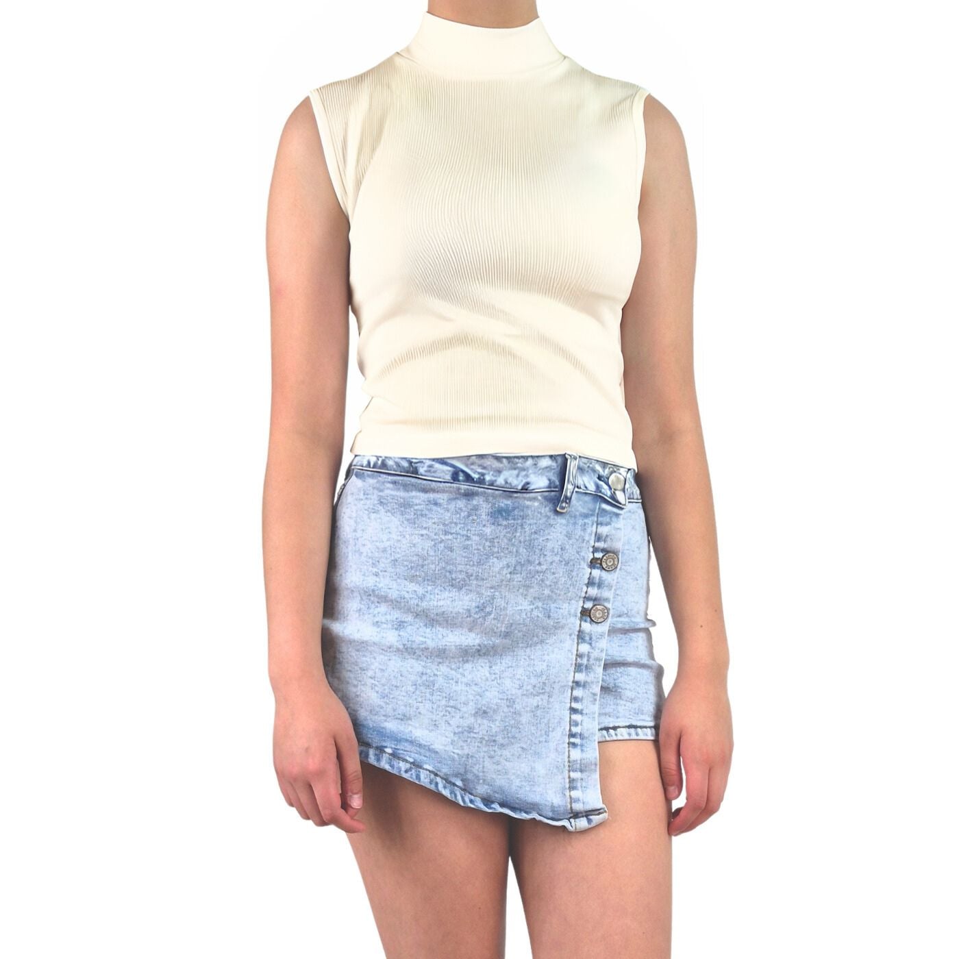TOP SIN MANGA MUJER LIKESHOP ACANALADO POLERA CUELLO ALTO FASHION 1001 - 2