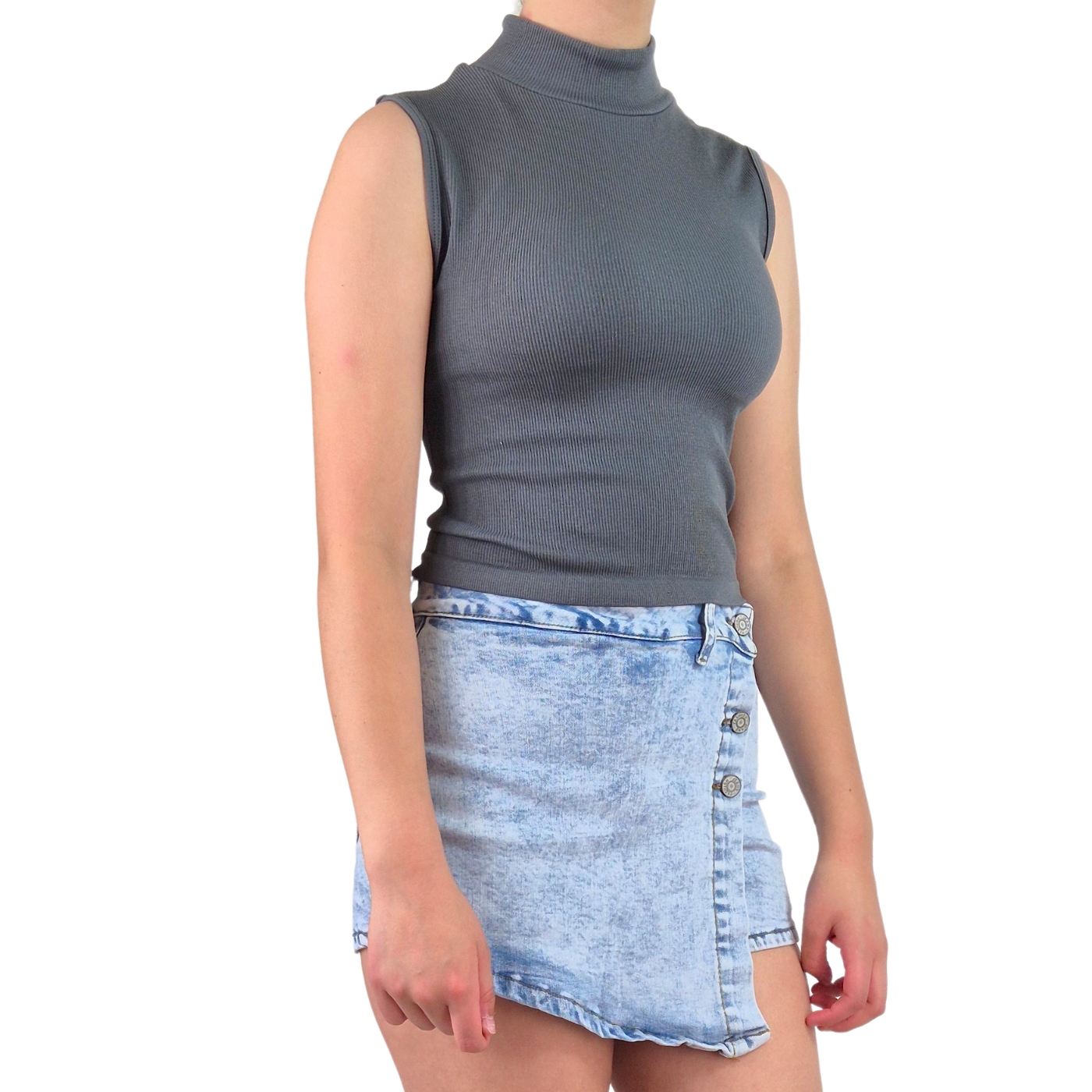 TOP SIN MANGA MUJER LIKESHOP ACANALADO POLERA CUELLO ALTO FASHION 1001 - 2