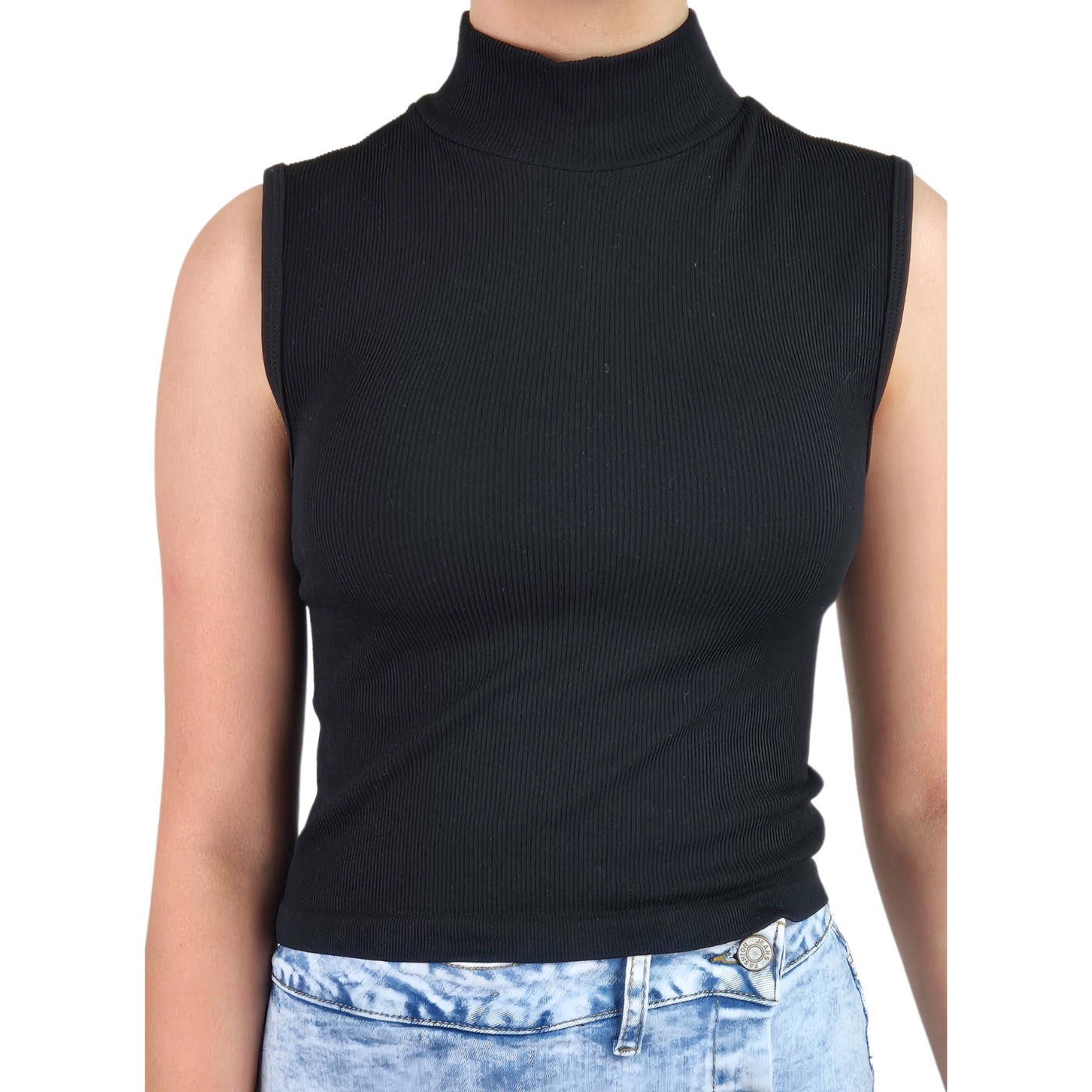 TOP SIN MANGA MUJER LIKESHOP ACANALADO POLERA CUELLO ALTO FASHION 1001 - 3