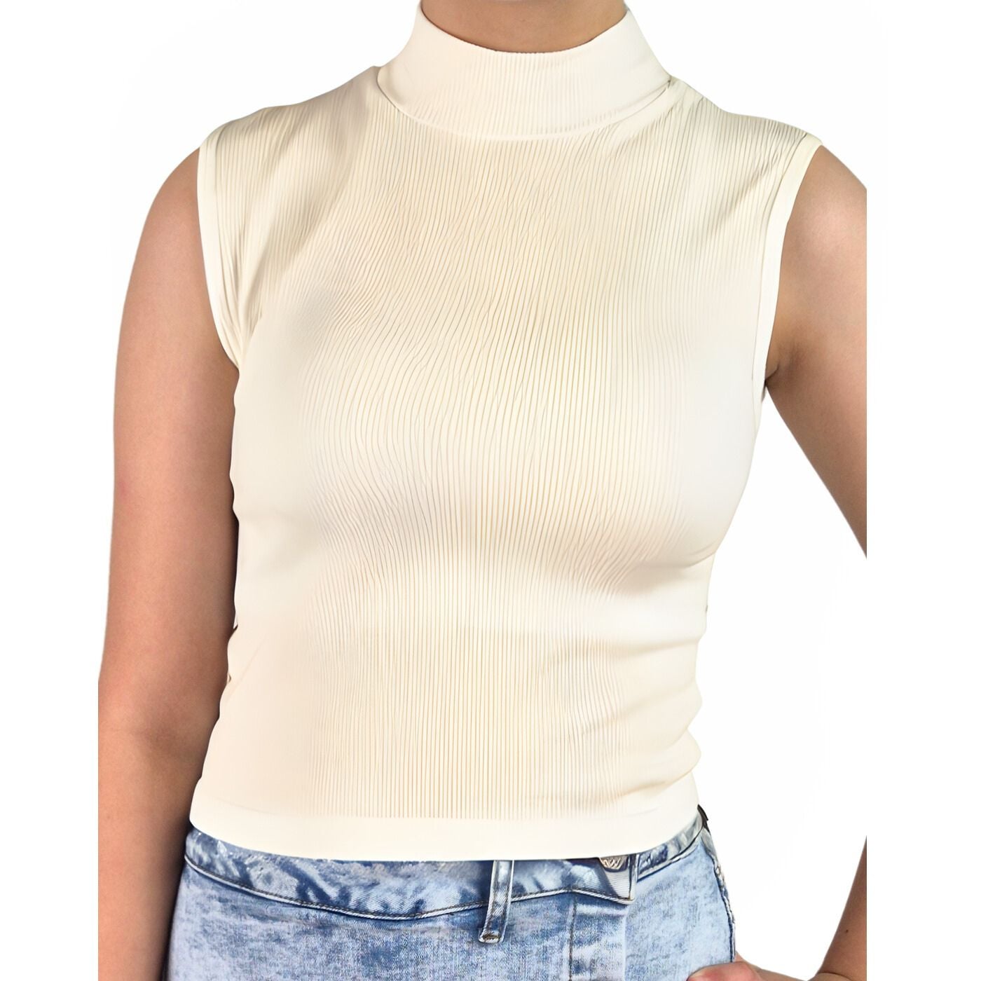 TOP SIN MANGA MUJER LIKESHOP ACANALADO POLERA CUELLO ALTO FASHION 1001 - 3