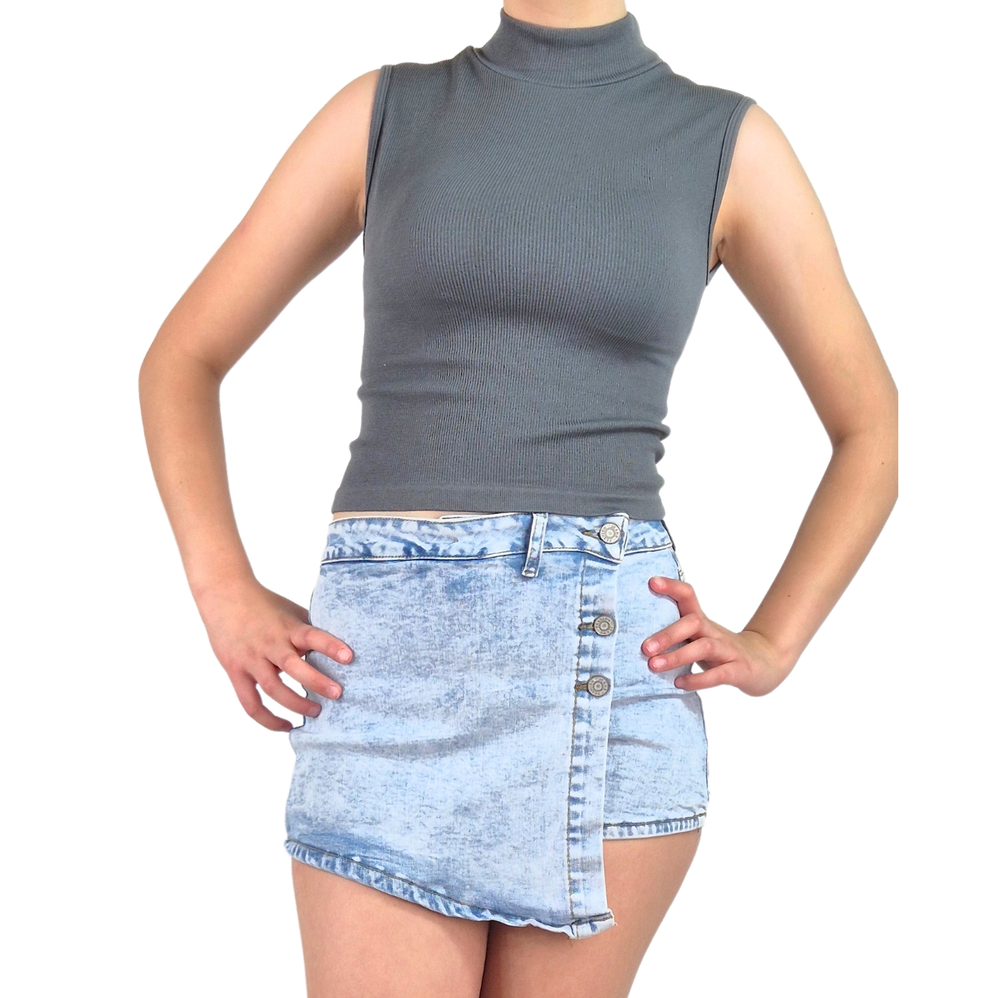 TOP SIN MANGA MUJER LIKESHOP ACANALADO POLERA CUELLO ALTO FASHION 1001 - 3