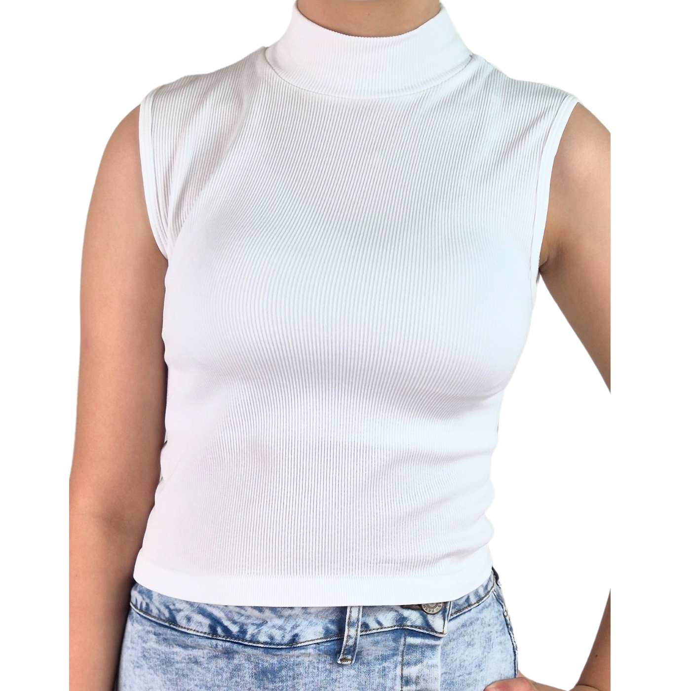 TOP SIN MANGA MUJER LIKESHOP ACANALADO POLERA CUELLO ALTO FASHION 1001 - 5