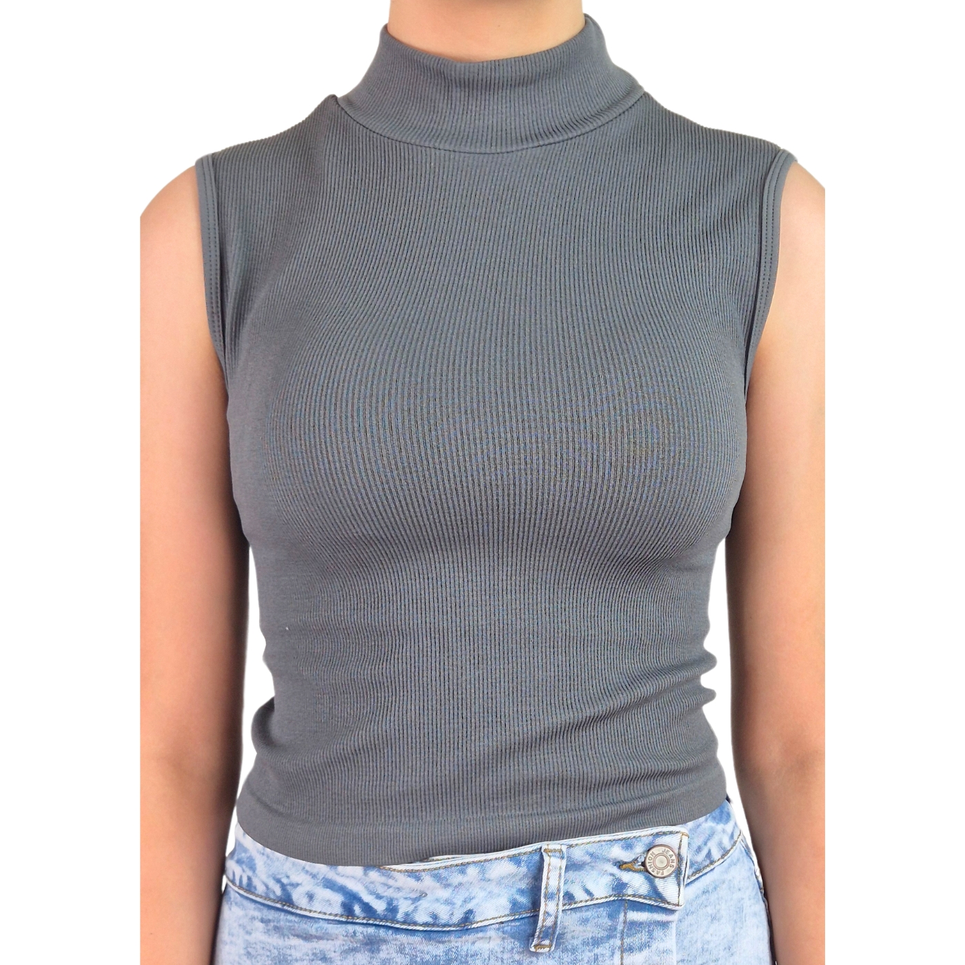 TOP SIN MANGA MUJER LIKESHOP ACANALADO POLERA CUELLO ALTO FASHION 1001 - 5