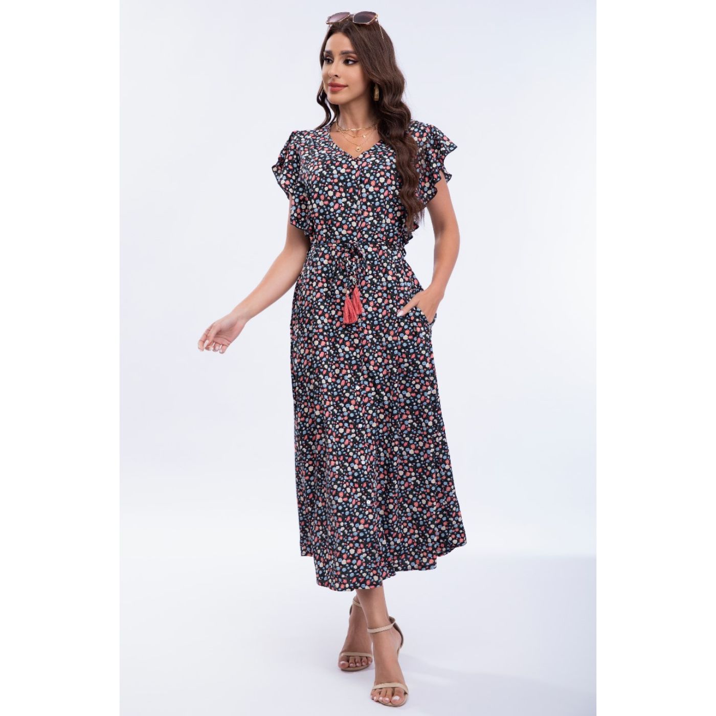 VESTIDO MANGA CORTA MUJER LIKESHOP LARGO PRIMAVERA CUELLO V CALIDAD 271 - 1