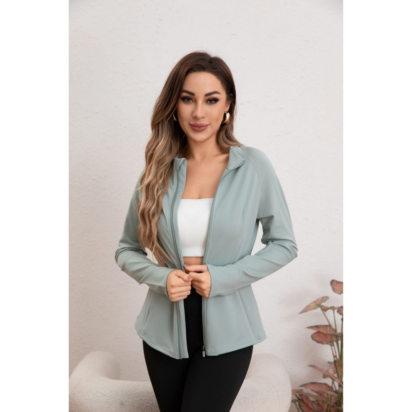 POLERON MANGA LARGA MUJER LIKESHOP DEPORTIVO ELASTICADO CORTE ENTALLADO CIERRE 017 - 1