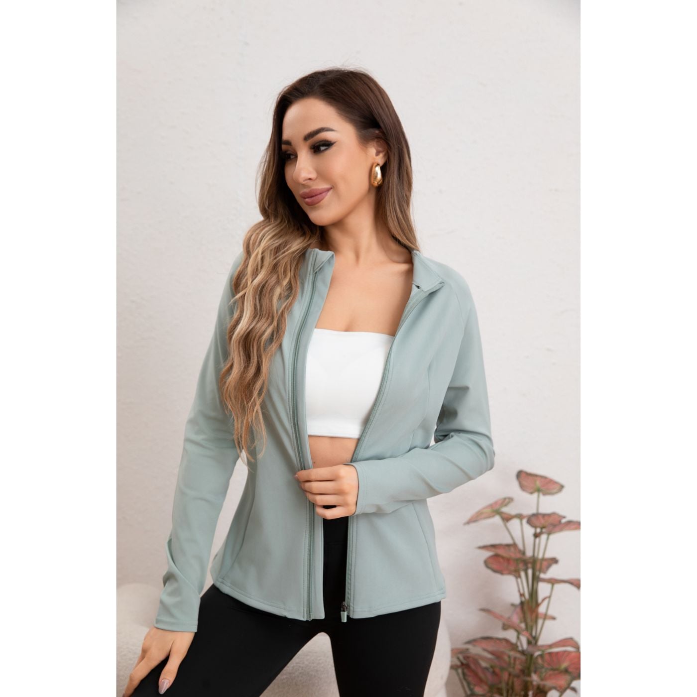 POLERON MANGA LARGA MUJER LIKESHOP DEPORTIVO ELASTICADO CORTE ENTALLADO CIERRE 017 - 2