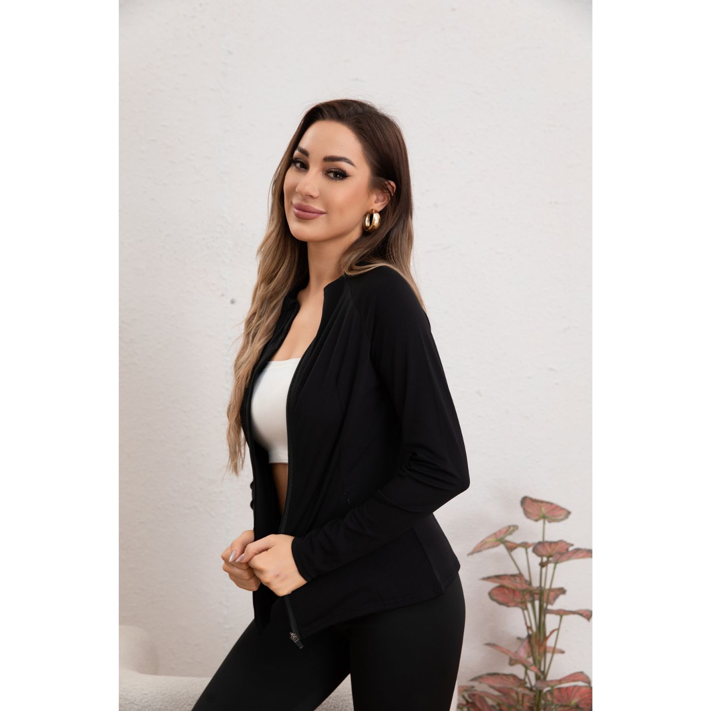 POLERON MANGA LARGA MUJER LIKESHOP DEPORTIVO ELASTICADO CORTE ENTALLADO CIERRE 017 - 1