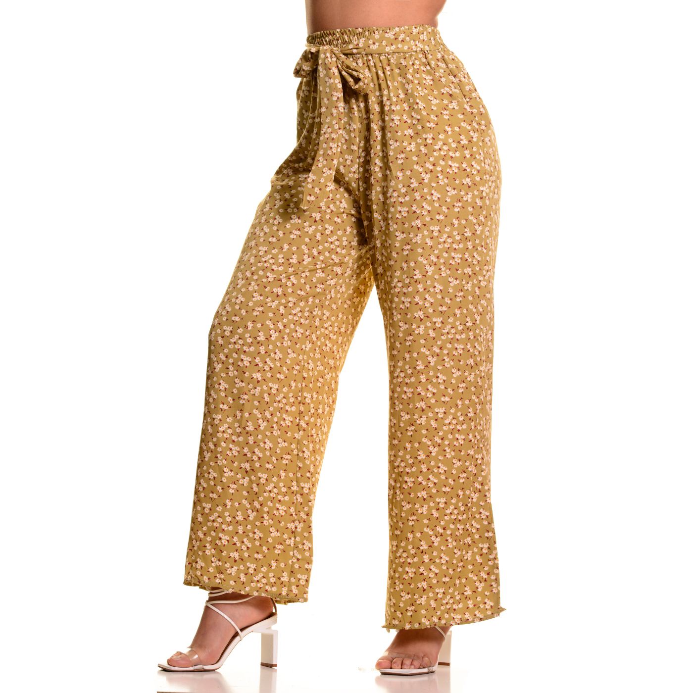 PANTALON PALAZZO MUJER CINTURA ELASTICADA CASUAL EVENTOS FLORES 091 - 1