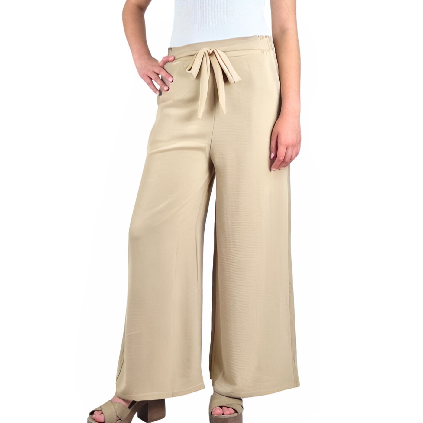 Pantalon Palazzo Mujer Tipo Lino Casual Semi Formal Tiro Alto 106 - 1