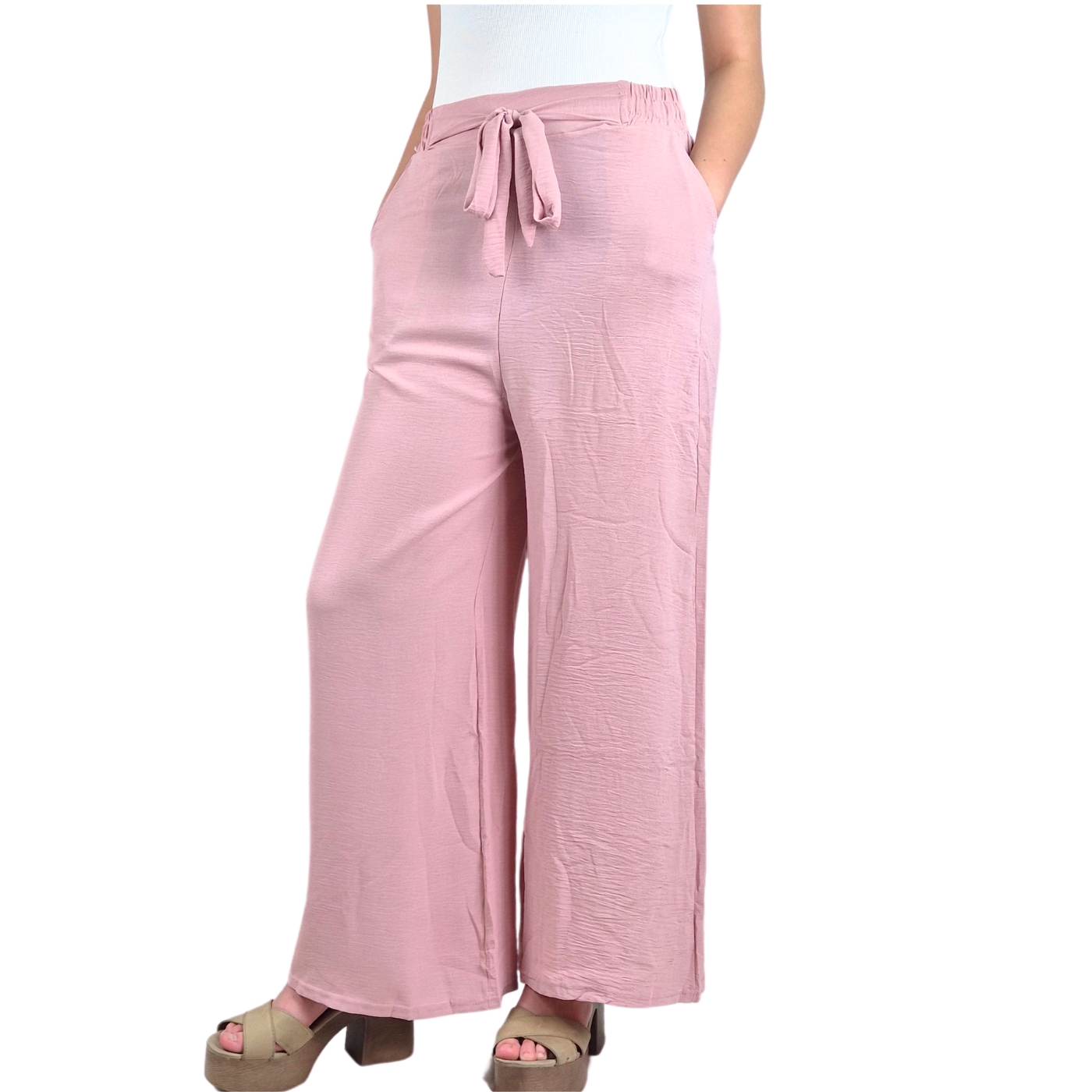 Pantalon Palazzo Mujer Tipo Lino Casual Semi Formal Tiro Alto 106 - 1