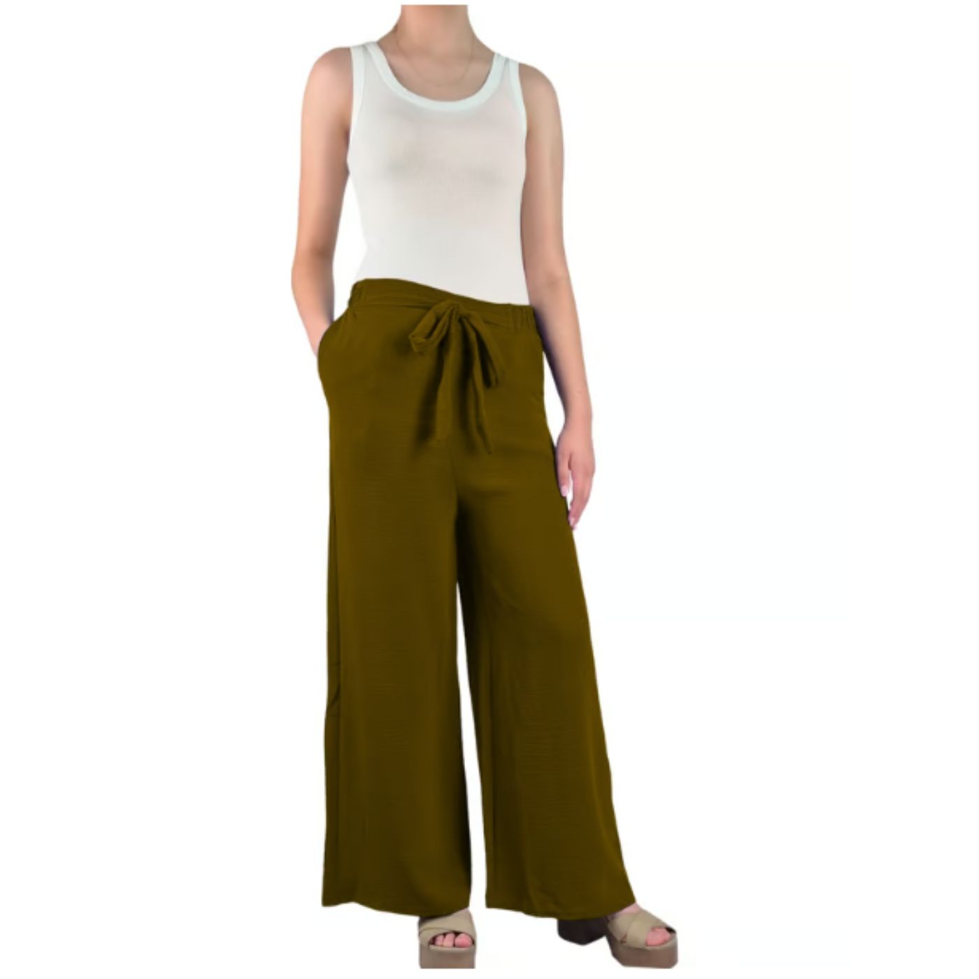 Pantalon Palazzo Mujer Tipo Lino Casual Semi Formal Tiro Alto 106 - 1