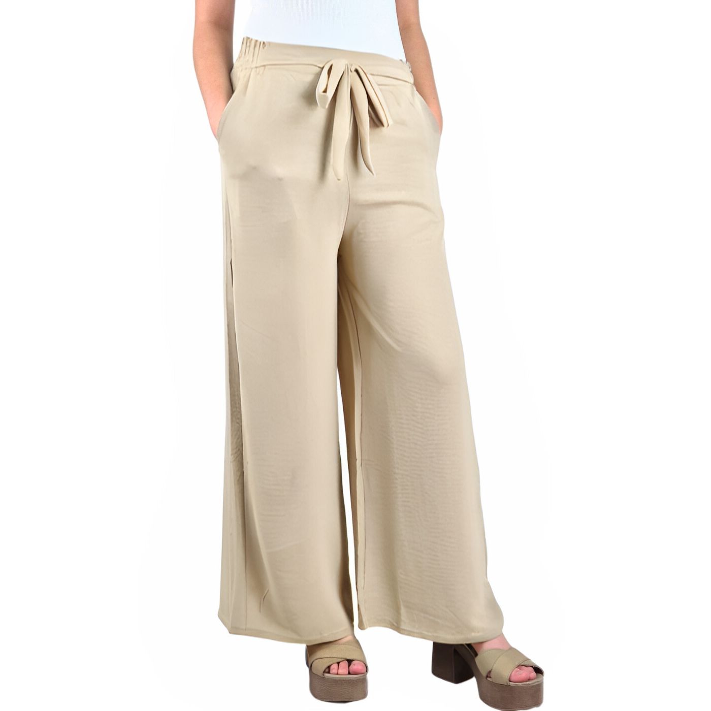 Pantalon Palazzo Mujer Tipo Lino Casual Semi Formal Tiro Alto 106 - 2