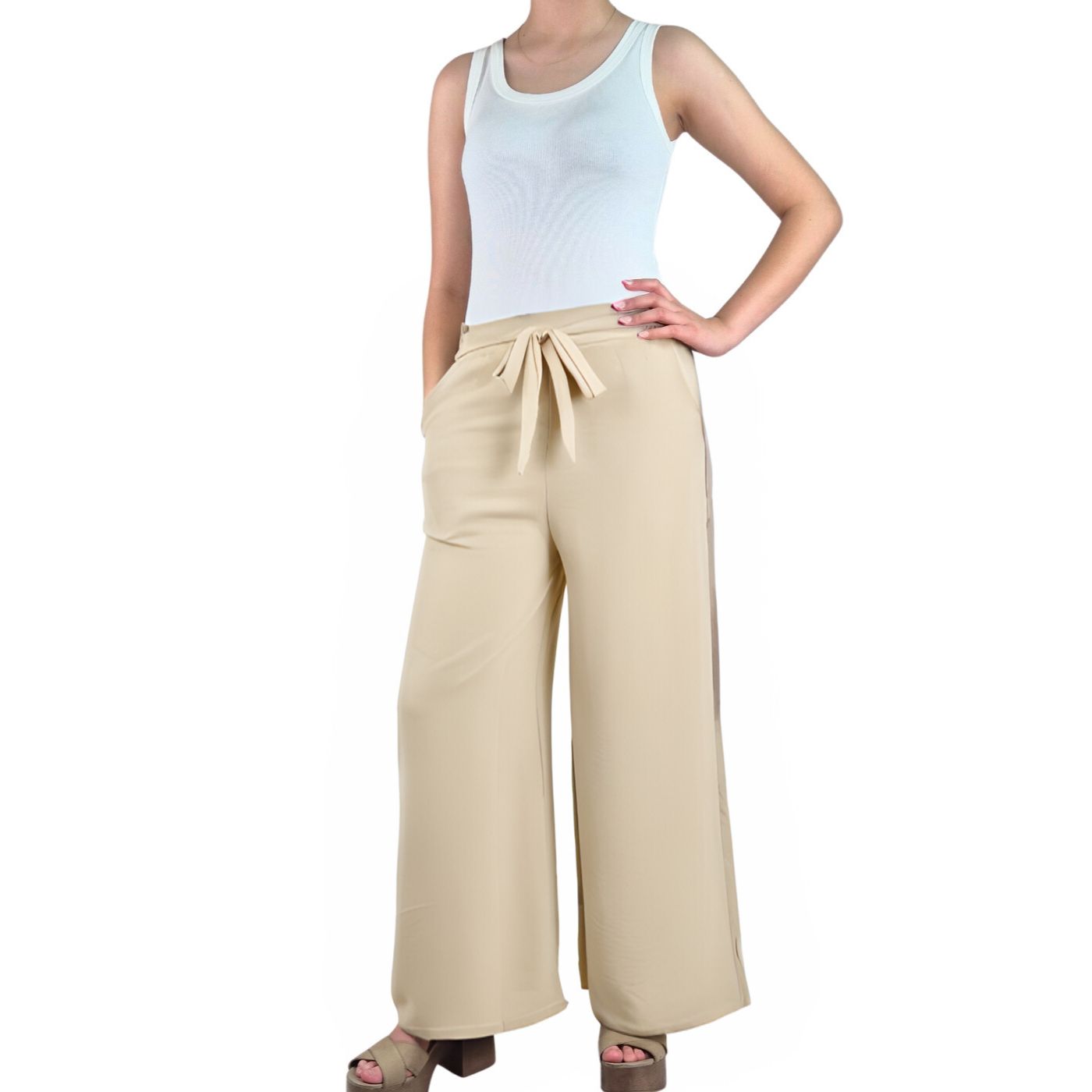 Pantalon Palazzo Mujer Tipo Lino Casual Semi Formal Tiro Alto 106 - 3