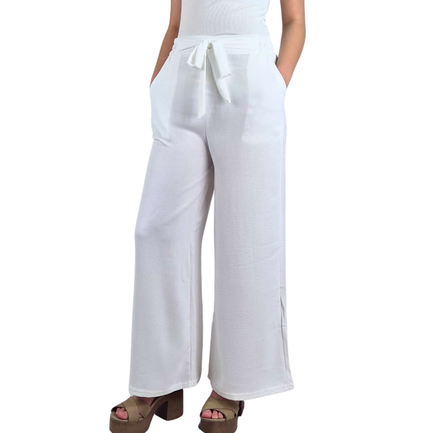 Pantalon Palazzo Mujer Tipo Lino Casual Semi Formal Tiro Alto 106 - 3