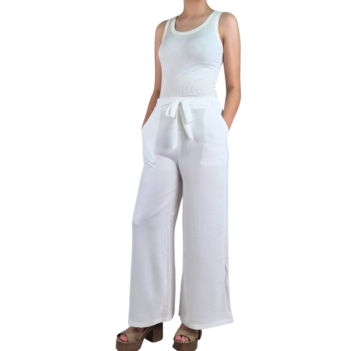 Pantalon Palazzo Mujer Tipo Lino Casual Semi Formal Tiro Alto 106 - 4
