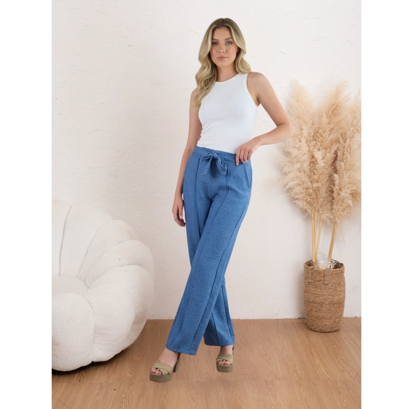 PANTALON PALAZZO MUJER TIPO LINO CASUAL SEMI FORMAL TIRO ALTO 890 - 1