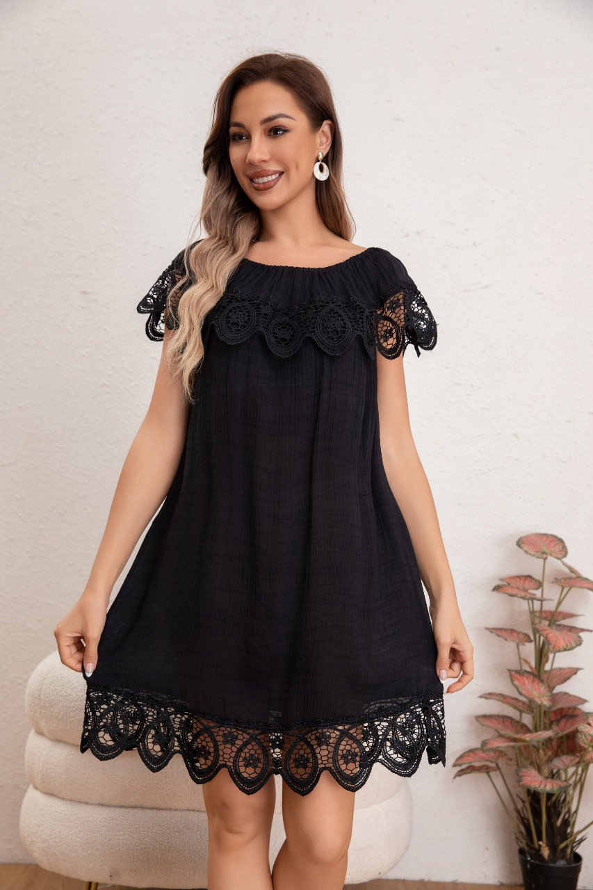 VESTIDO MUJER CORTO PLAYERO MACRAMÉ SALIDA DE BAÑO VERANO 349 - 1