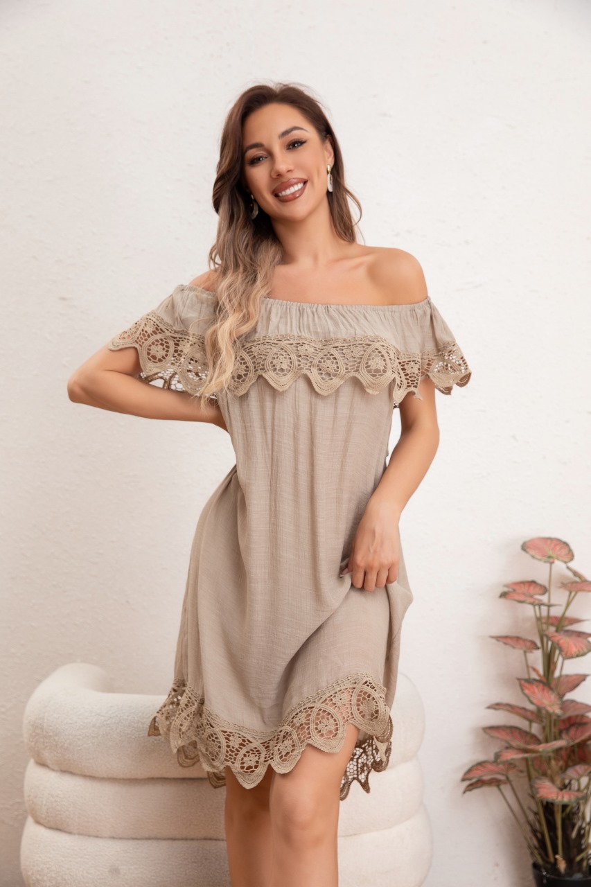 VESTIDO MUJER CORTO PLAYERO MACRAMÉ SALIDA DE BAÑO VERANO 349 - 1