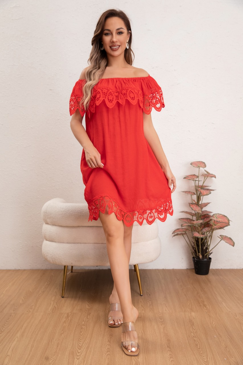VESTIDO MUJER CORTO PLAYERO MACRAMÉ SALIDA DE BAÑO VERANO 349 - 1