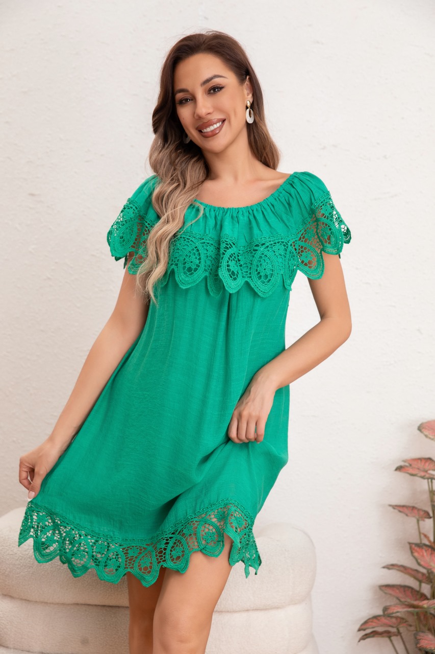 VESTIDO MUJER CORTO PLAYERO MACRAMÉ SALIDA DE BAÑO VERANO 349 - 2