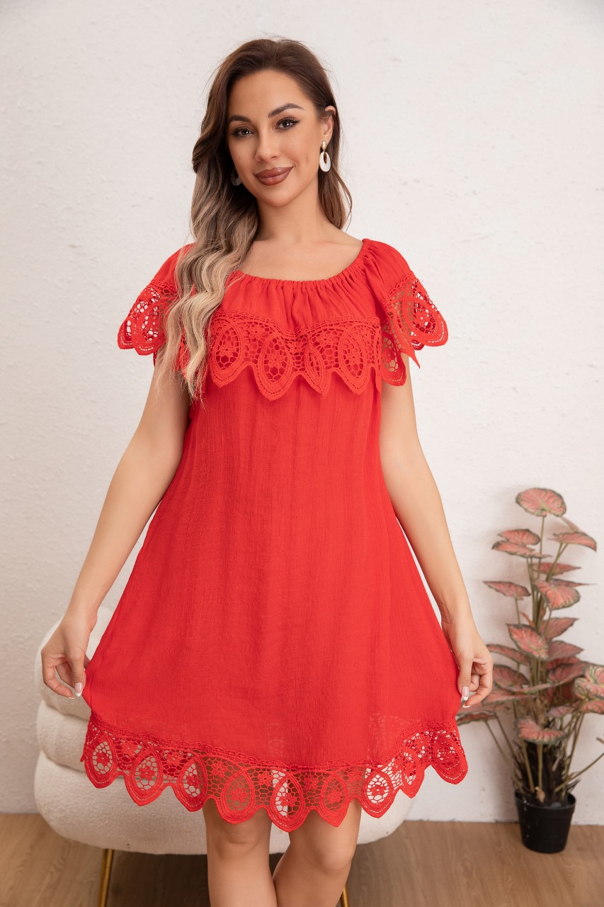 VESTIDO MUJER CORTO PLAYERO MACRAMÉ SALIDA DE BAÑO VERANO 349 - 2