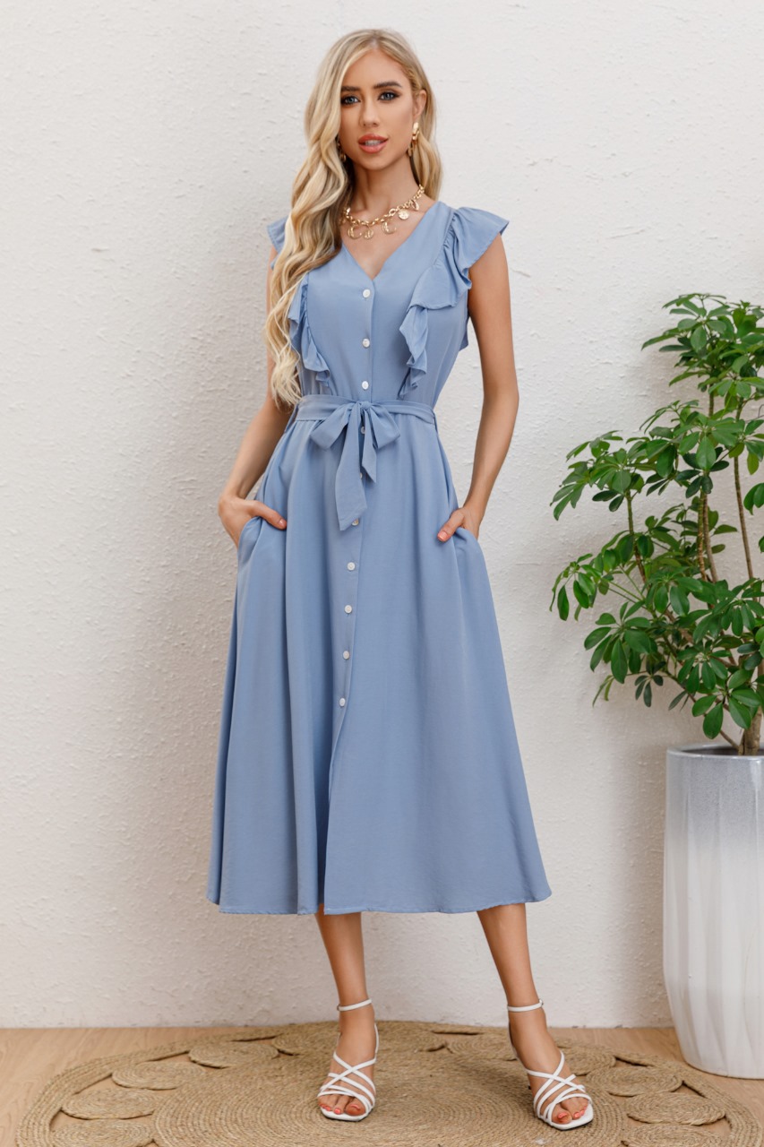 Vestido Largo Primavera Mujer Semi Formal Casual Botones 339 - 1