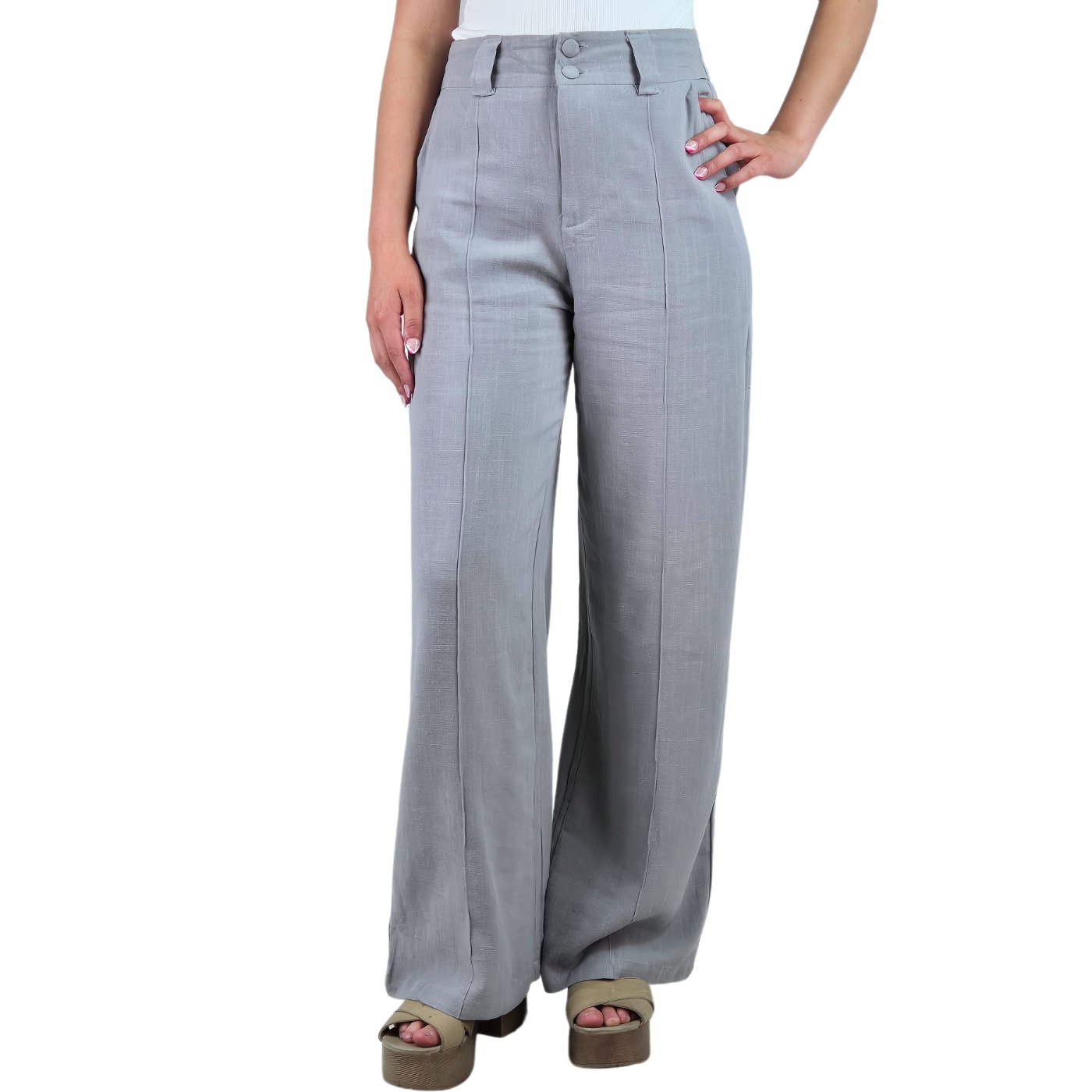 Pantalon Palazzo Premium Tipo Lino Semi Formal Casual Boton 902 - 2
