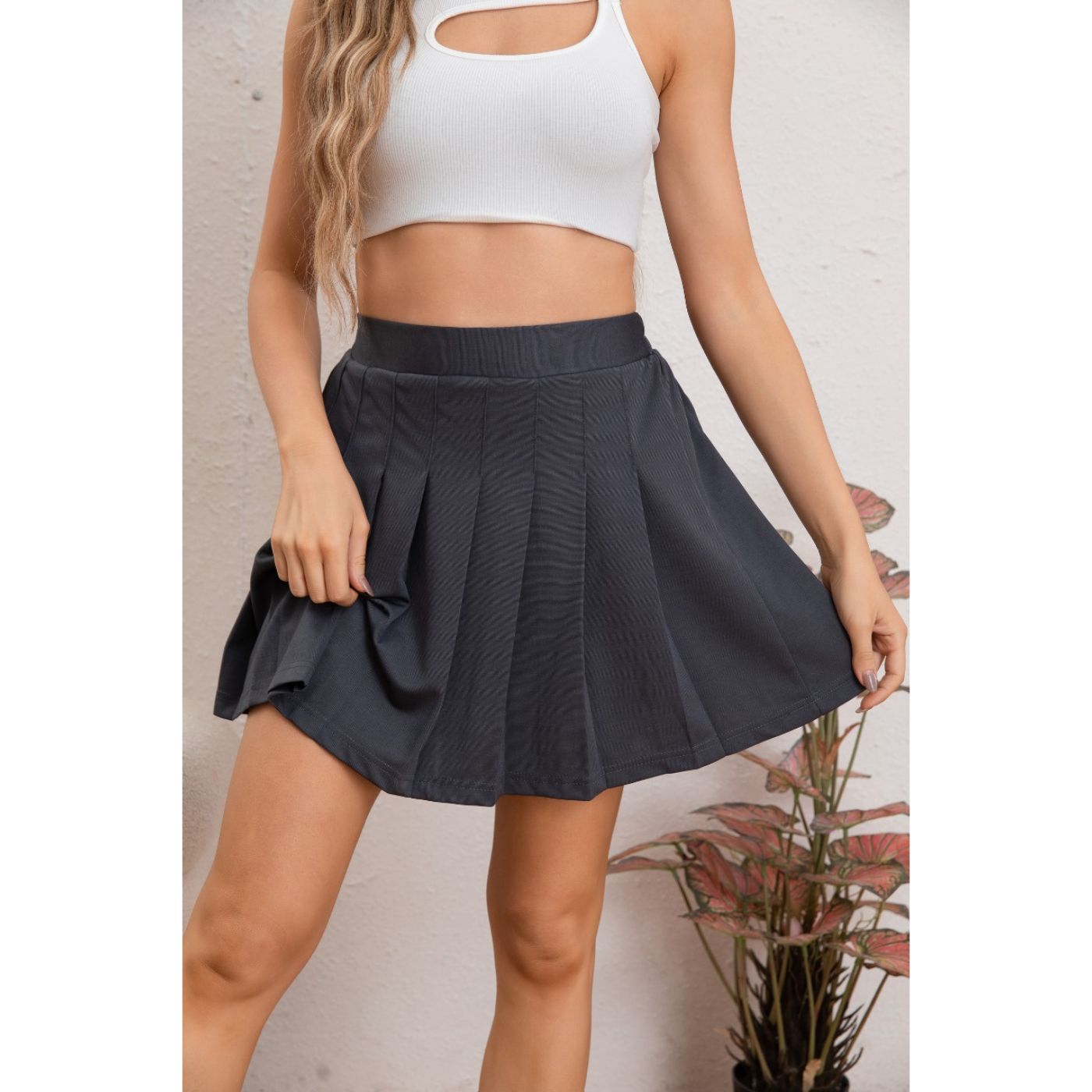 MINI FALDA PLISADA TABLEADA TIRO ALTO TENDENCIA CON SHORT INTERIOR 111 - 1
