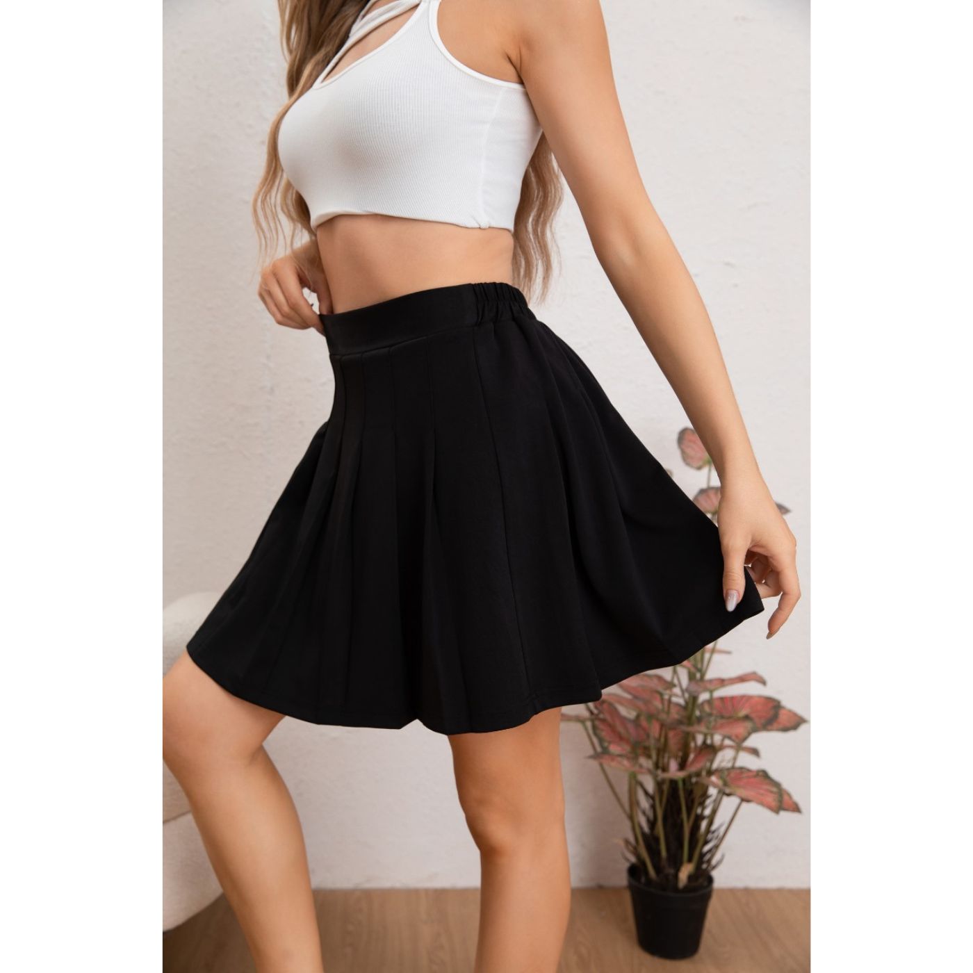 MINI FALDA PLISADA TABLEADA TIRO ALTO TENDENCIA CON SHORT INTERIOR 111 - 2