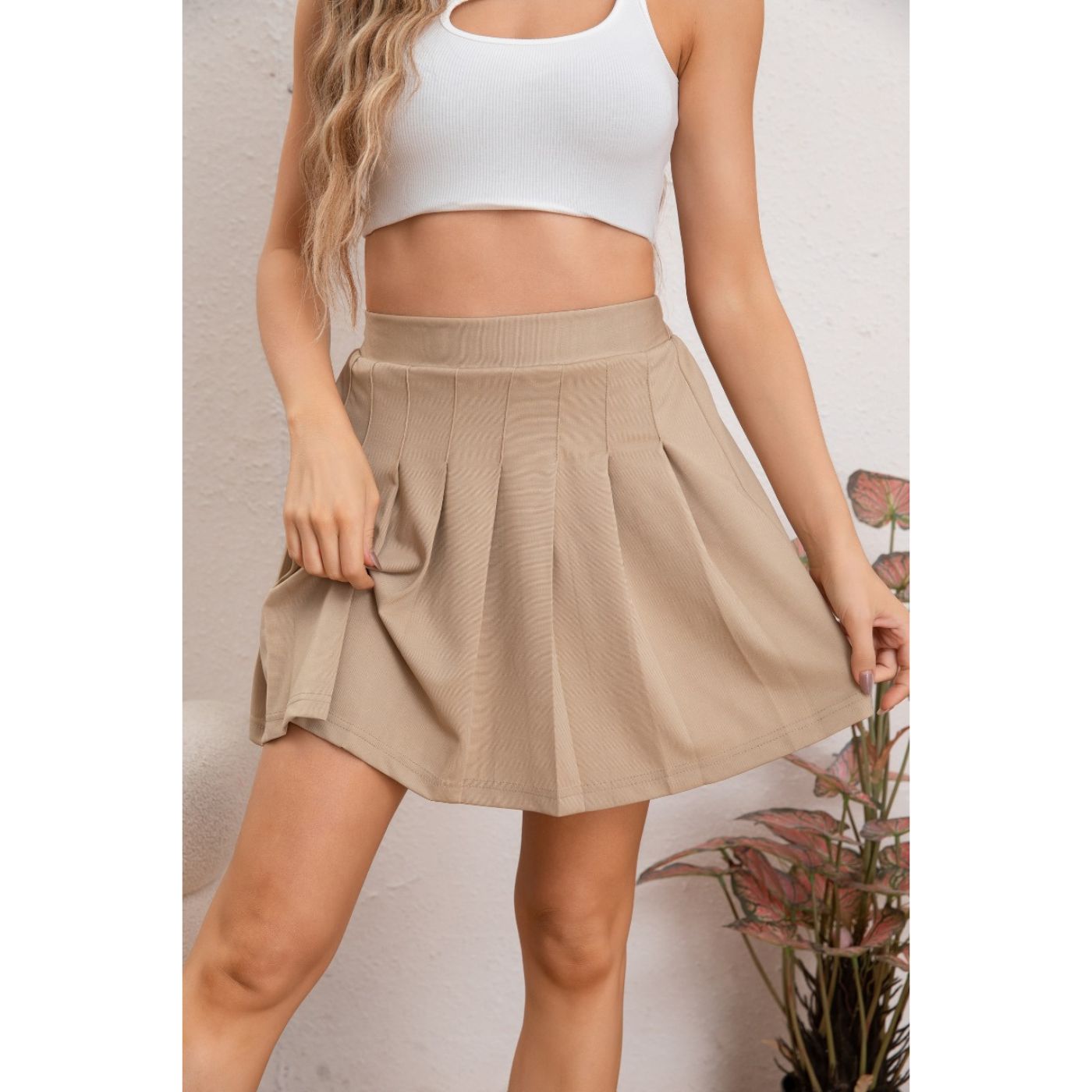 MINI FALDA PLISADA TABLEADA TIRO ALTO TENDENCIA CON SHORT INTERIOR 111 - 3