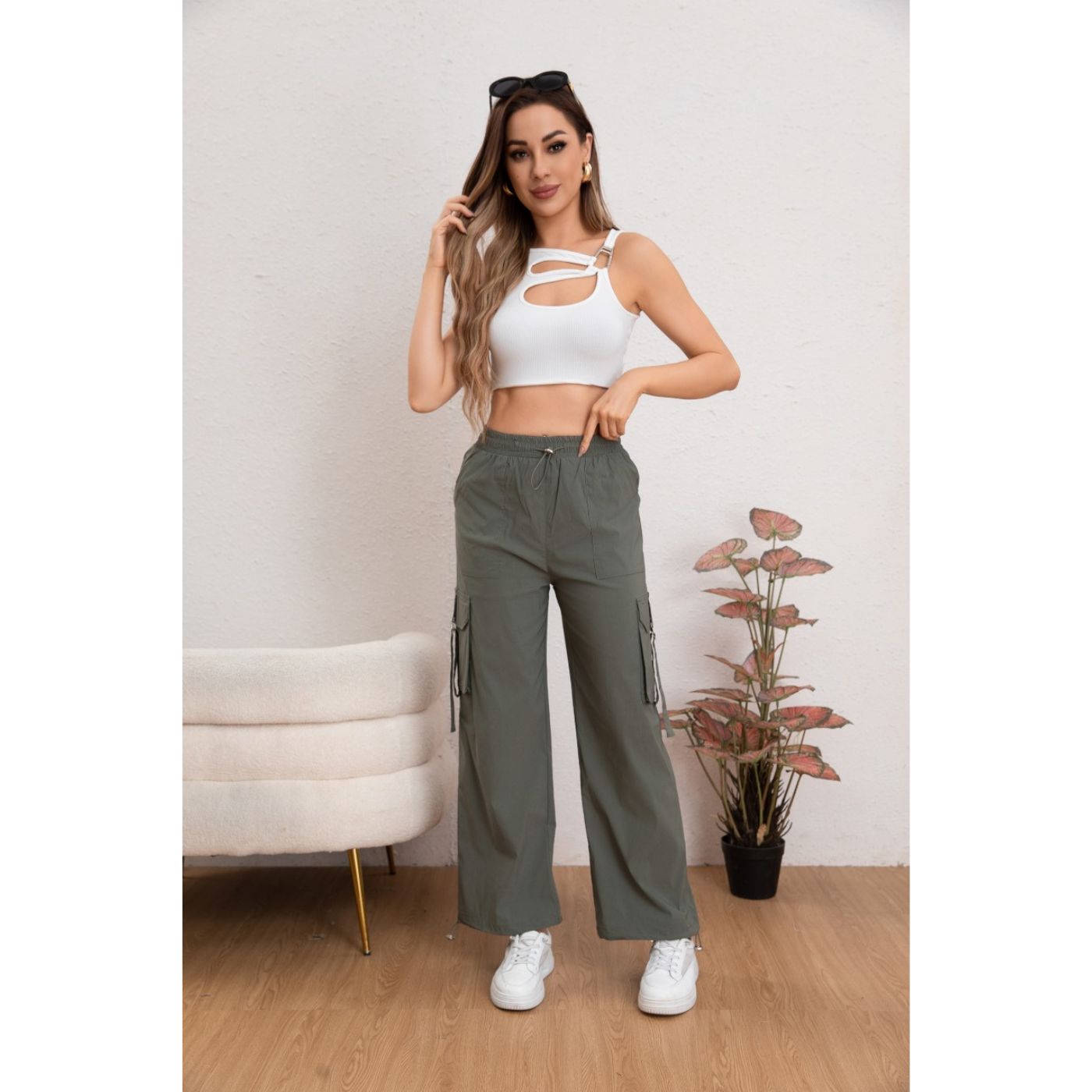 Pantalon Mujer Cargo Recto Ancho Tendencia 0106 - 1