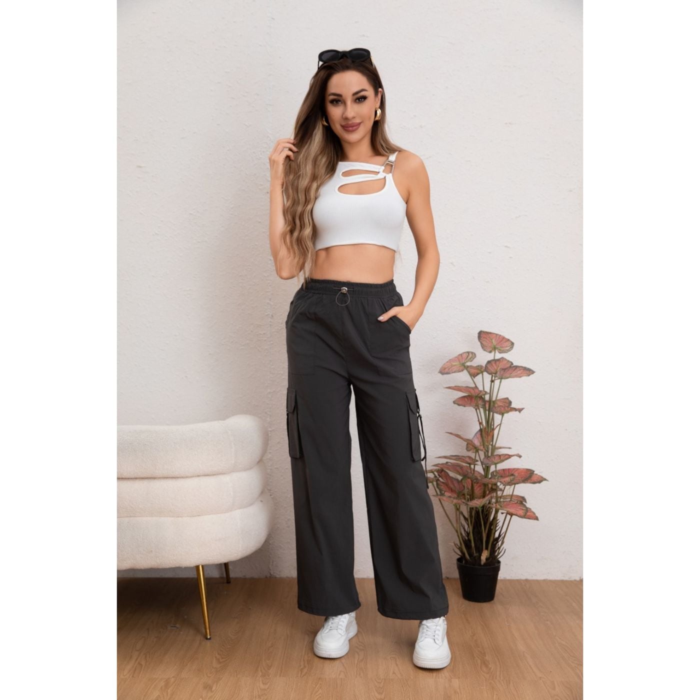 Pantalon Mujer Cargo Recto Ancho Tendencia 0106 - 1