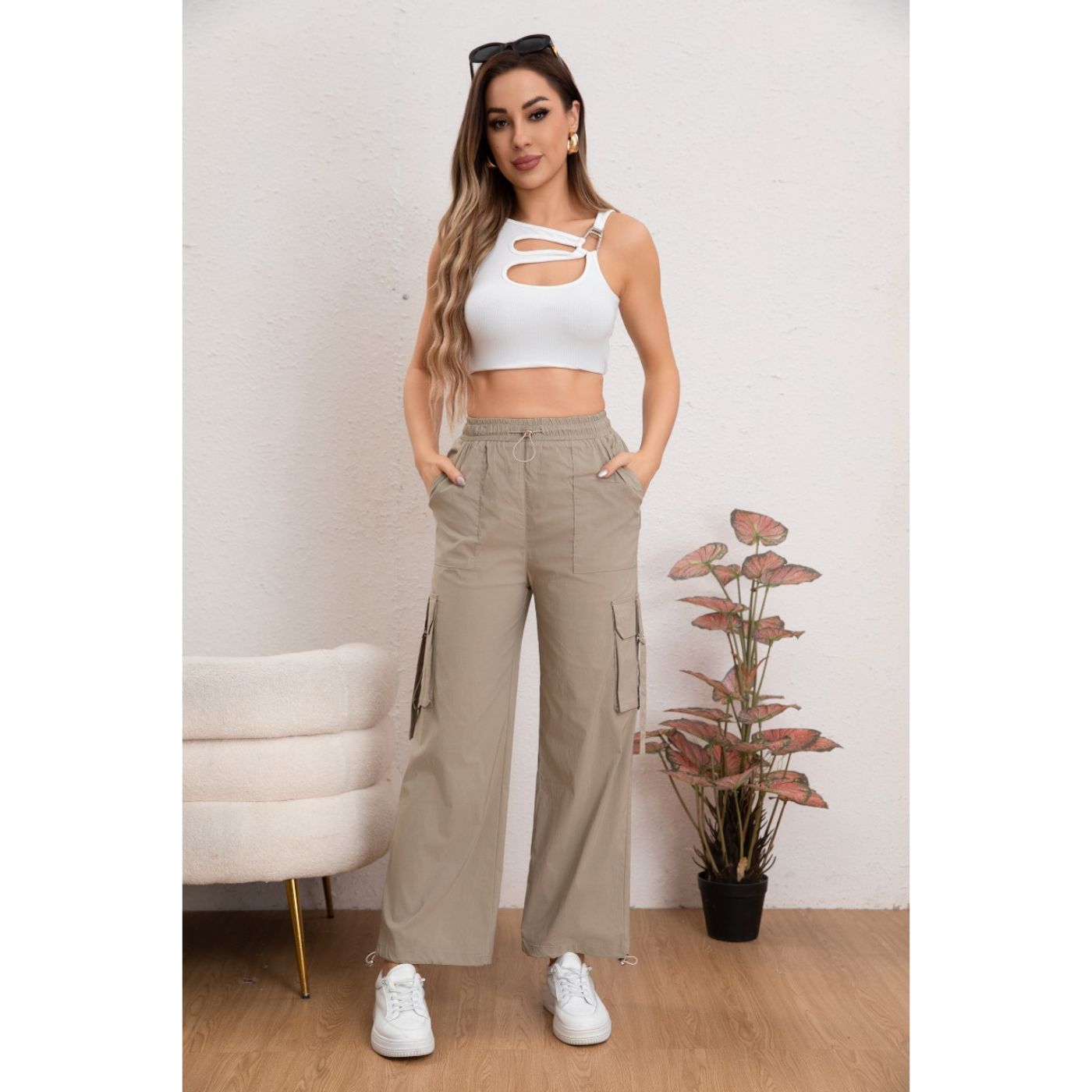Pantalon Mujer Cargo Recto Ancho Tendencia 0106 - 1