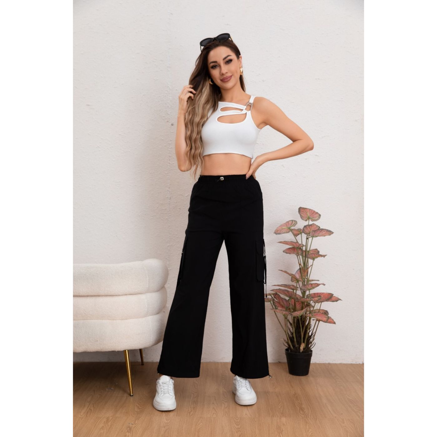 Pantalon Mujer Cargo Recto Ancho Tendencia 0106 - 1