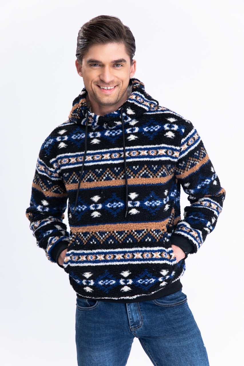 POLERÓN CANGURO HOMBRE FORRO PIEL ÉTNICO OTOÑO INVIERNO CAPUCHA 7564 - 1