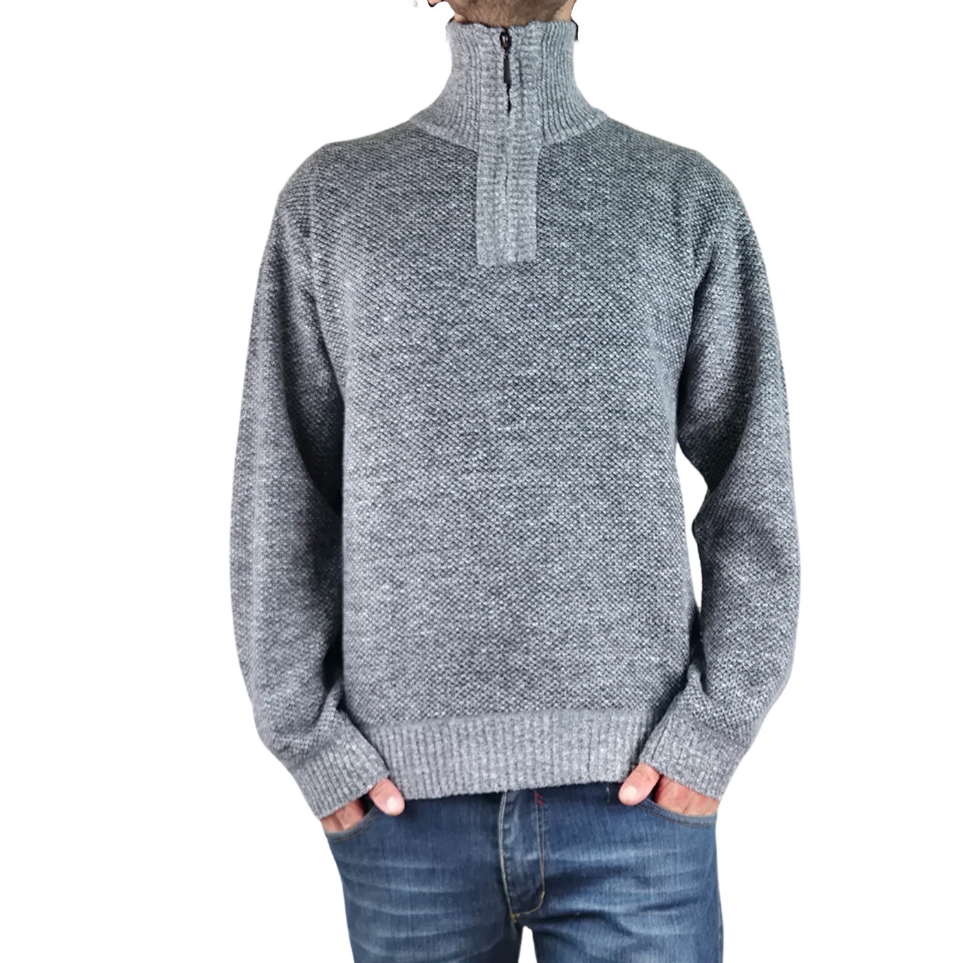 SWEATER FRIZADO TEJIDO HOMBRE CUELLO ALTO CIERRE COLORES 2092 - 2