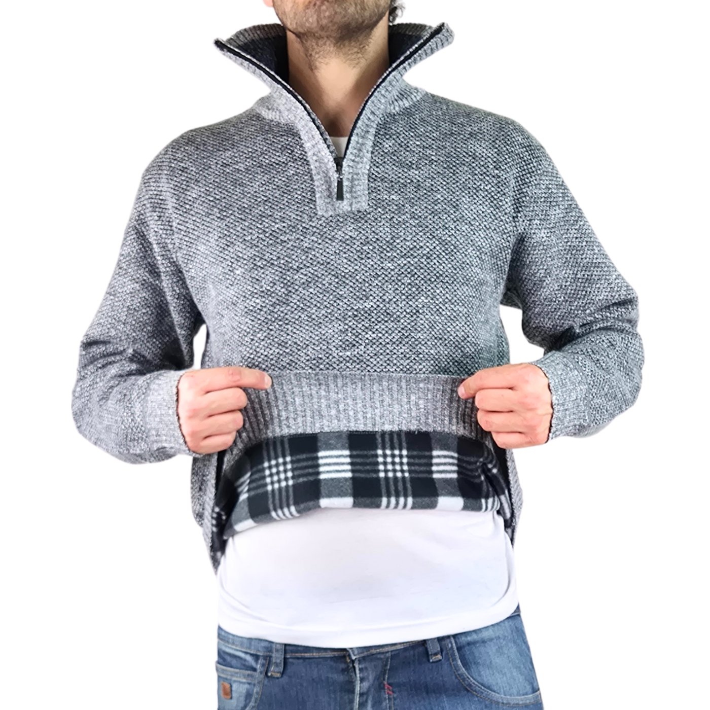 SWEATER FRIZADO TEJIDO HOMBRE CUELLO ALTO CIERRE COLORES 2092 - 5
